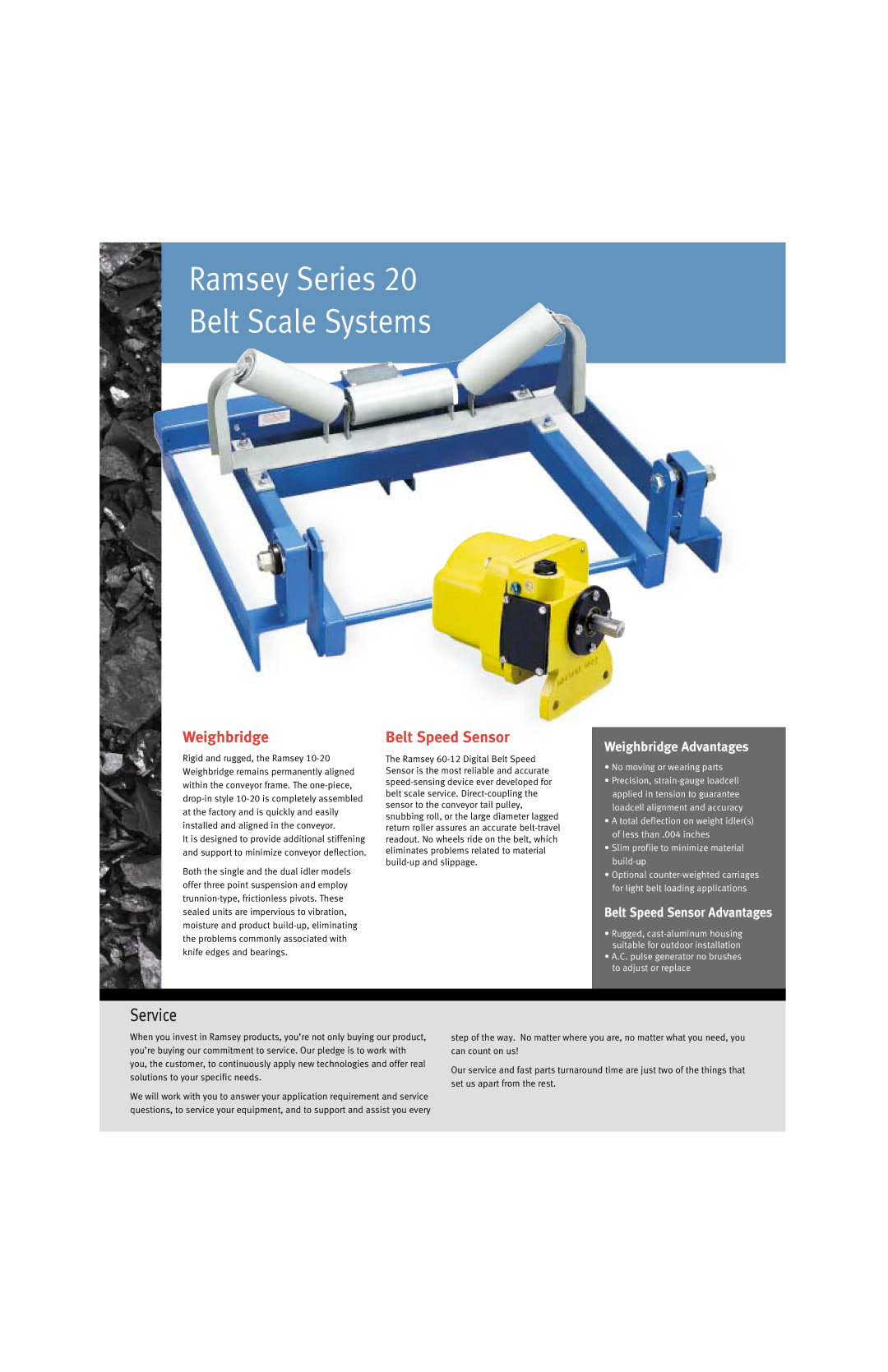 Thermo Products 20 Series manual Ramsey Series 20 Belt Scale Systems, Belt Speed Sensor, Weighbridge Advantages 