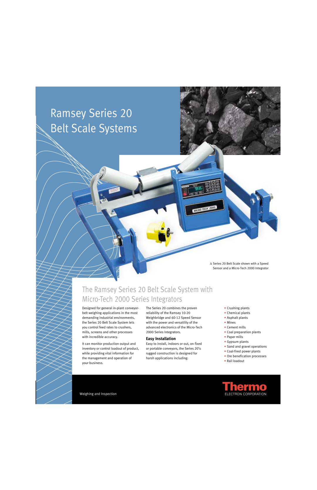 Thermo Products 20 Series manual Ramsey Series Belt Scale Systems, The Ramsey Series 20 Belt Scale System with 