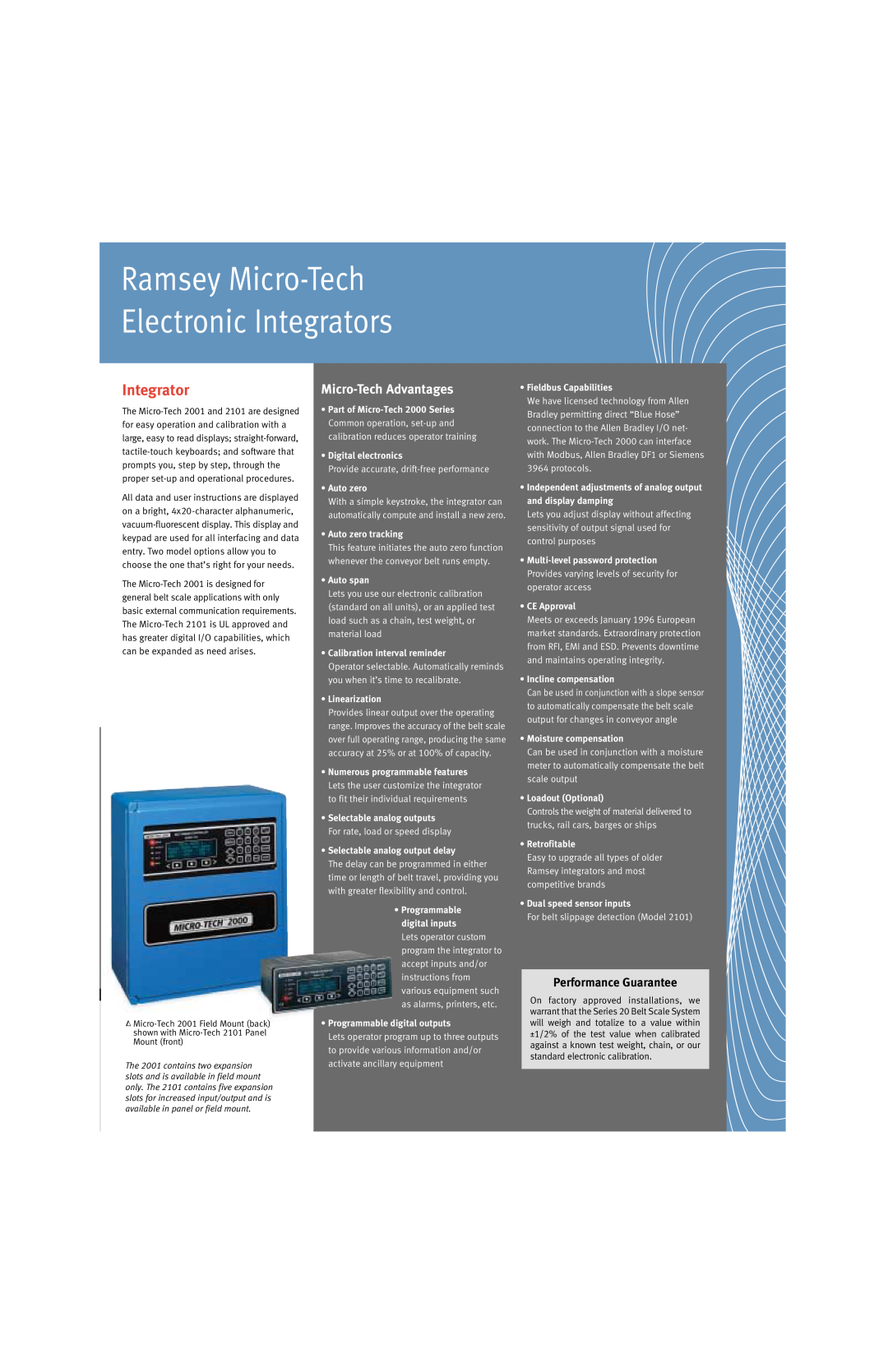 Thermo Products 20 Series manual Ramsey Micro-Tech Electronic Integrators, Micro-Tech Advantages, Performance Guarantee 