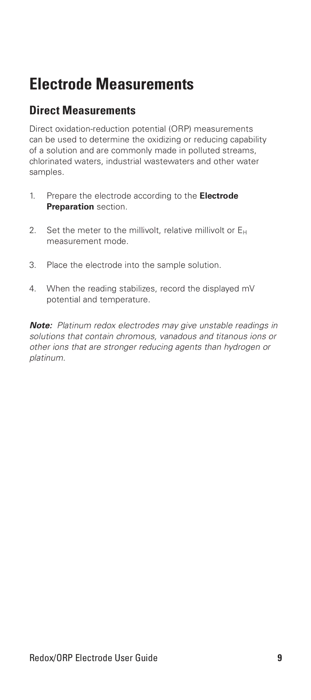 Thermo Products 9678BNWP manual Electrode Measurements, Direct Measurements 