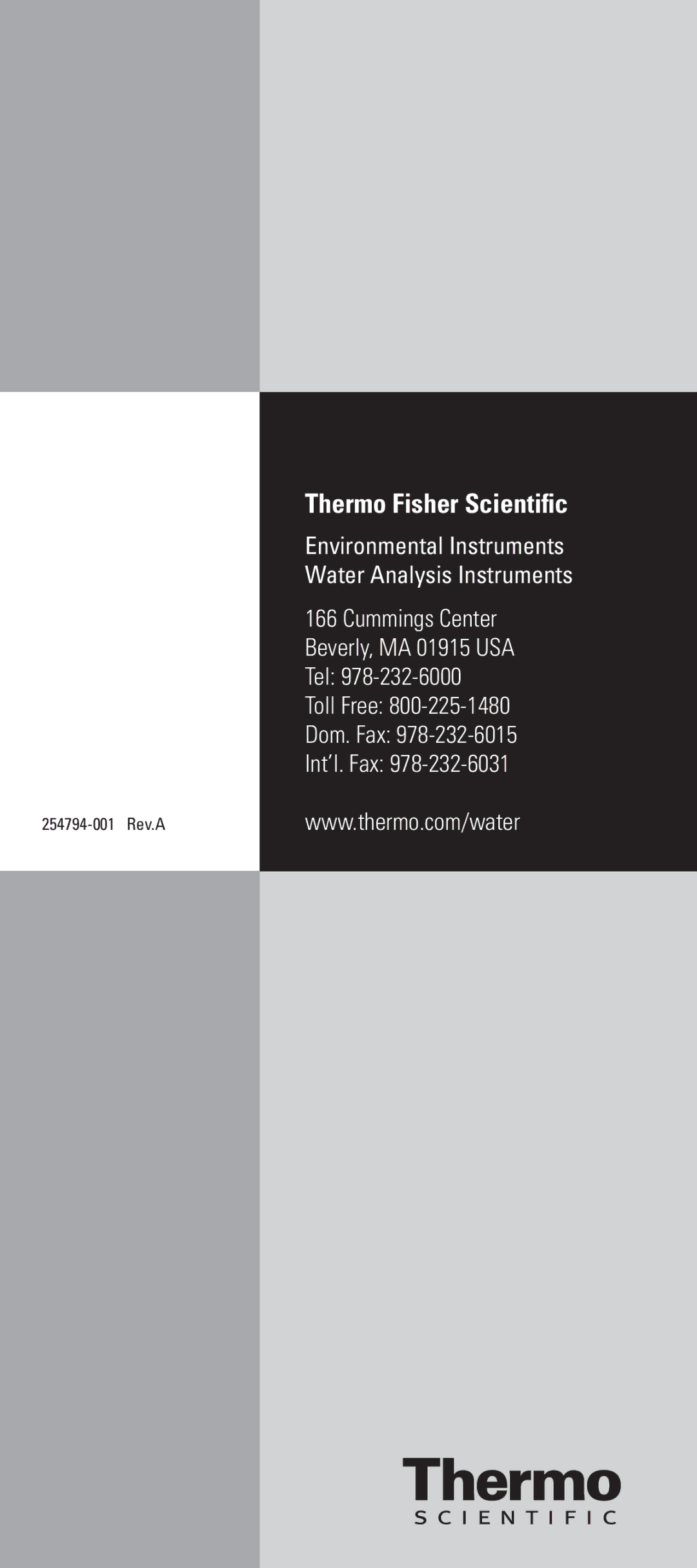 Thermo Products 9678BNWP manual Thermo Fisher Scientific 