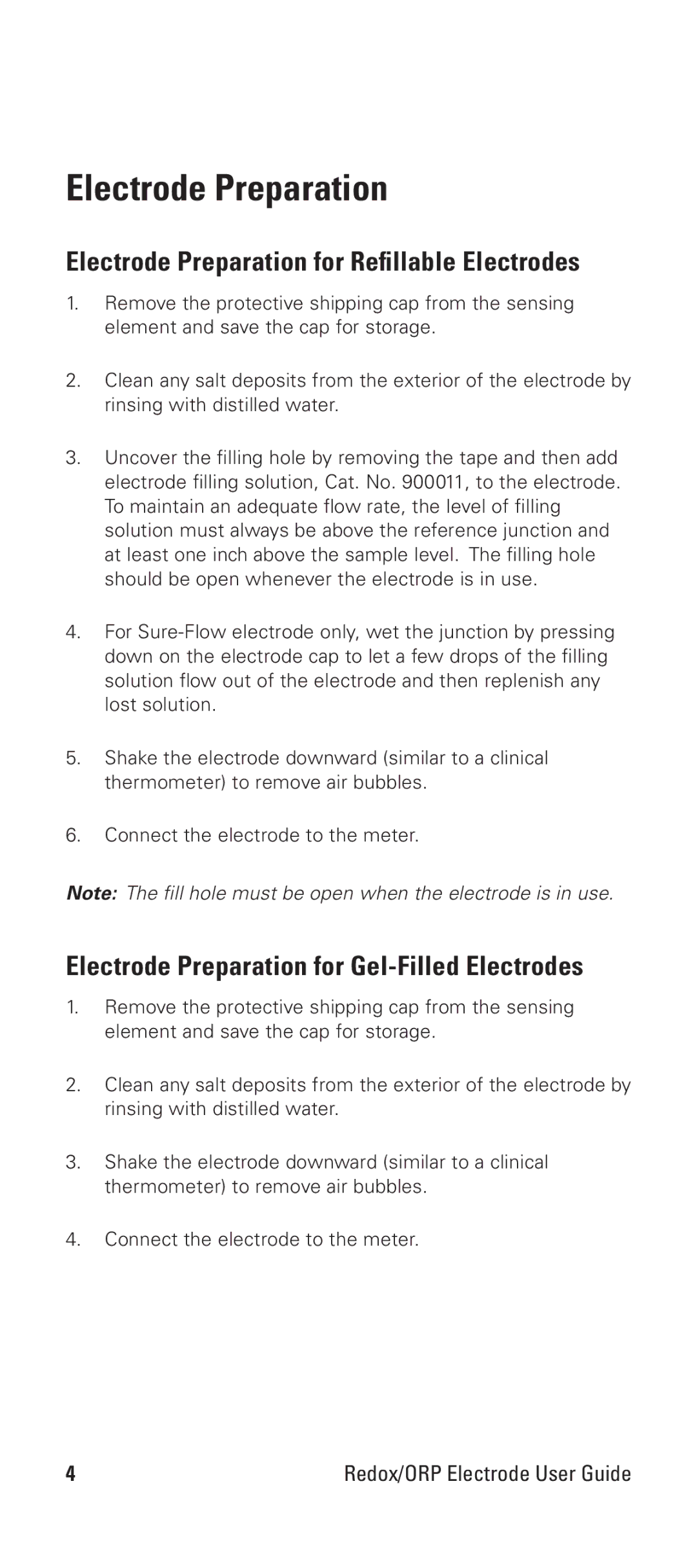 Thermo Products 9678BNWP manual Electrode Preparation for Refillable Electrodes 