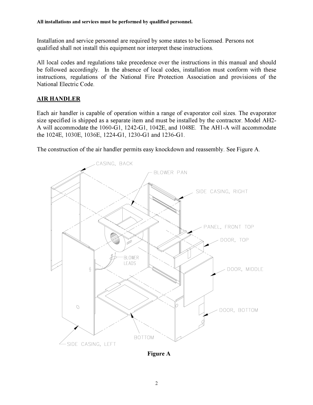 Thermo Products AH1-A, AH2-A service manual AIR Handler, Figure a 