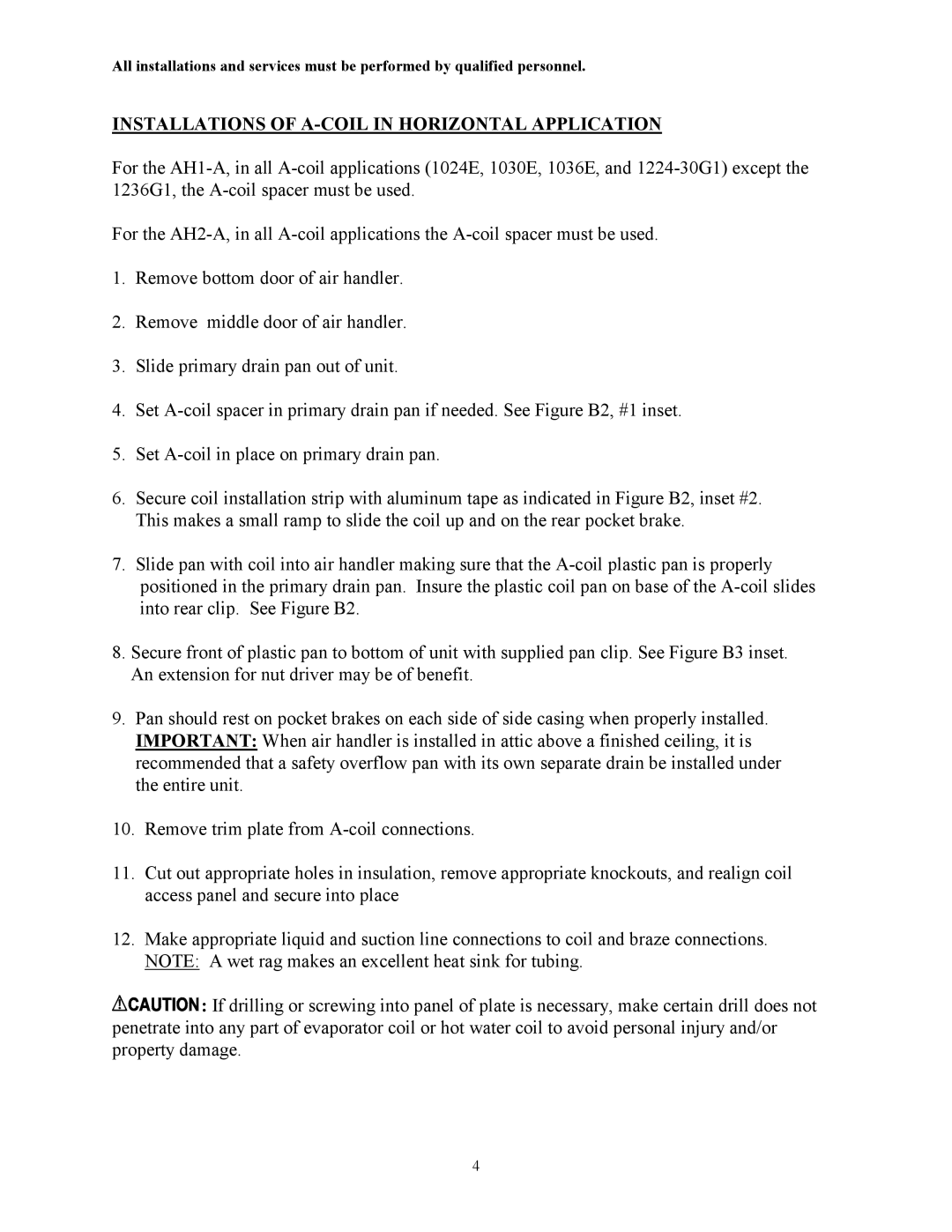 Thermo Products AH1-A, AH2-A service manual Installations of A-COIL in Horizontal Application 
