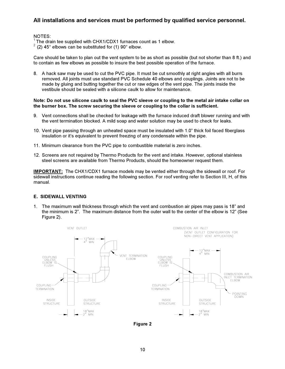 Thermo Products CDX1-125N, CDX1-75N, CHX1-125N, CHX1-75N, CHX1-100N, CDX1-100N operation manual Sidewall Venting 