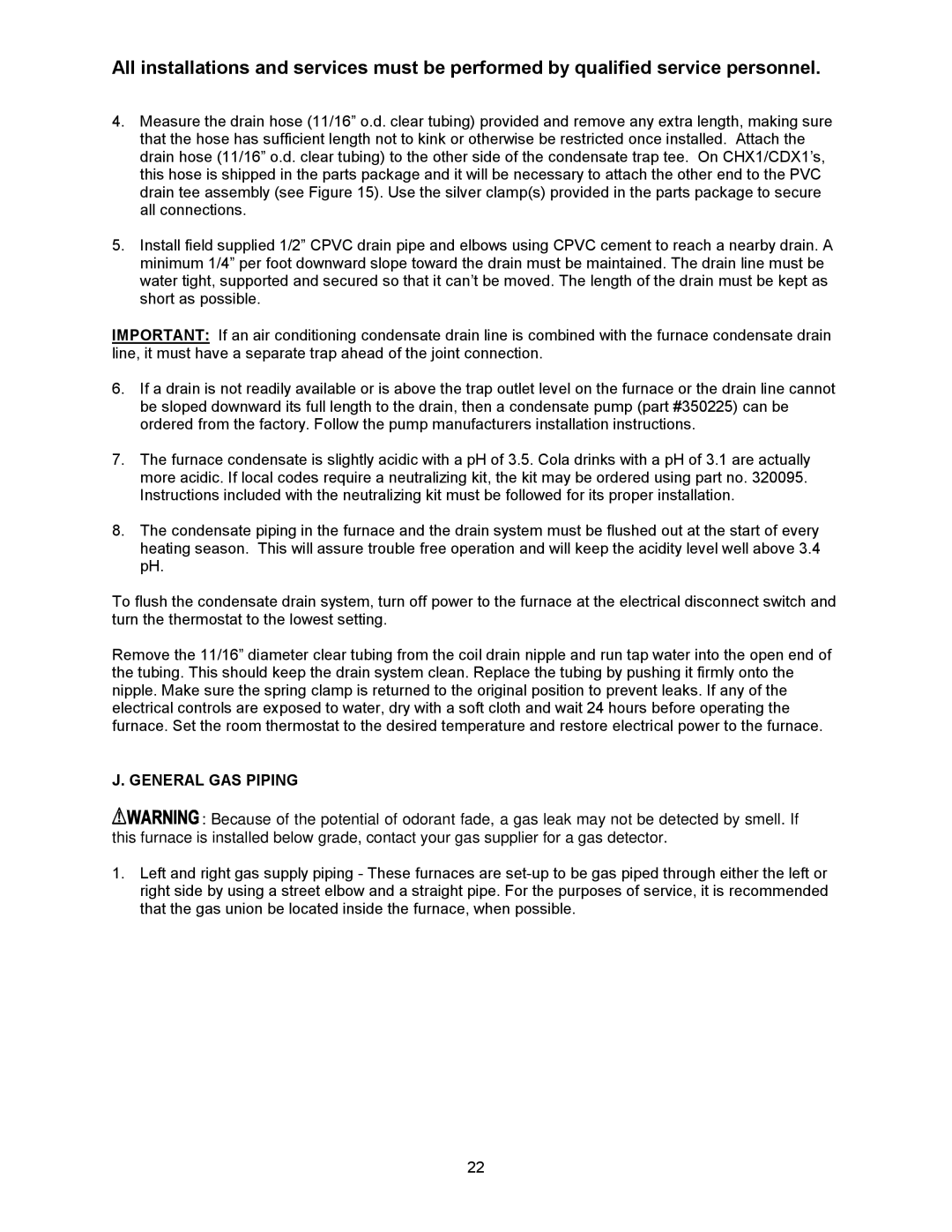 Thermo Products CDX1-125N, CDX1-75N, CHX1-125N, CHX1-75N, CHX1-100N, CDX1-100N operation manual General GAS Piping 