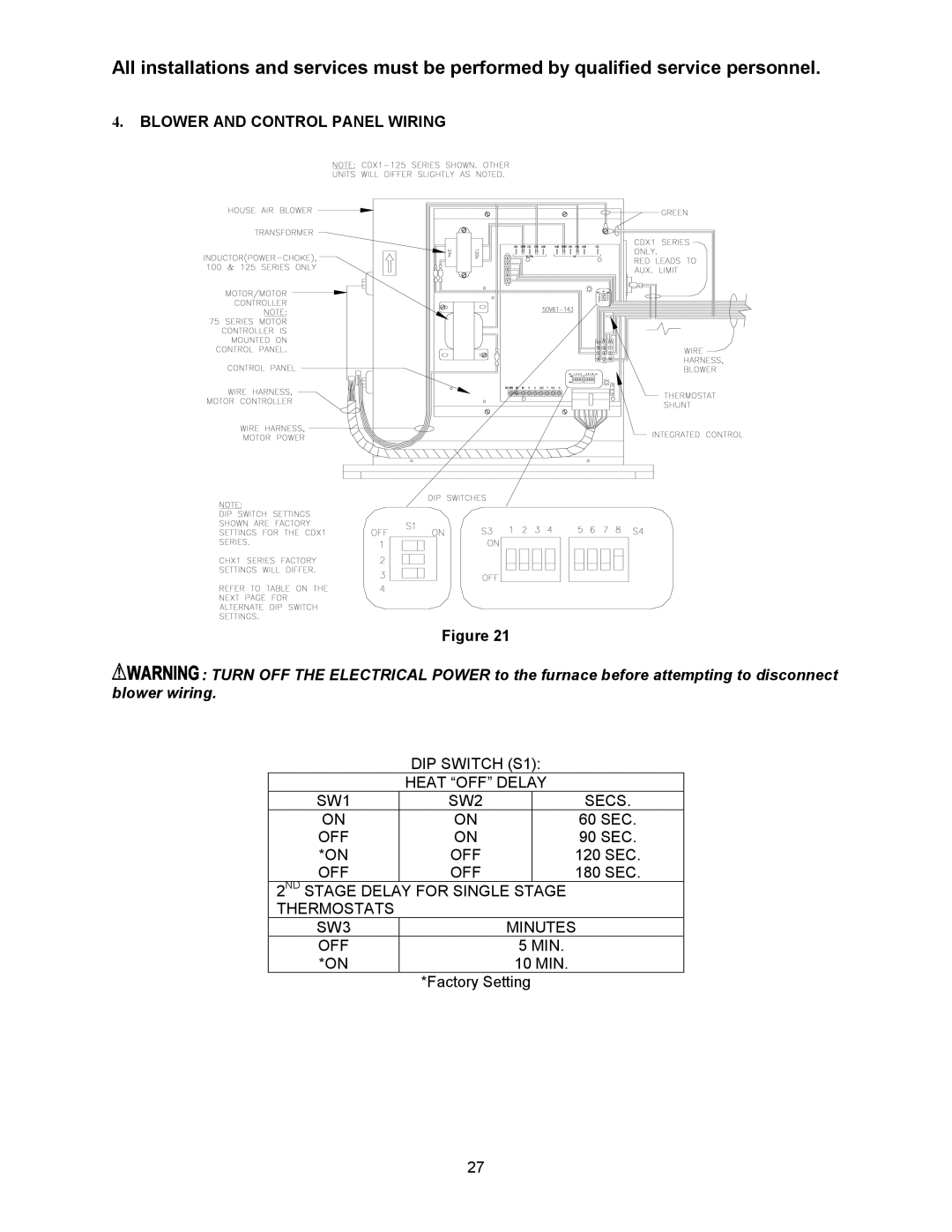 Thermo Products CHX1-100N, CDX1-75N, CHX1-125N, CHX1-75N, CDX1-125N, CDX1-100N operation manual Blower and Control Panel Wiring 