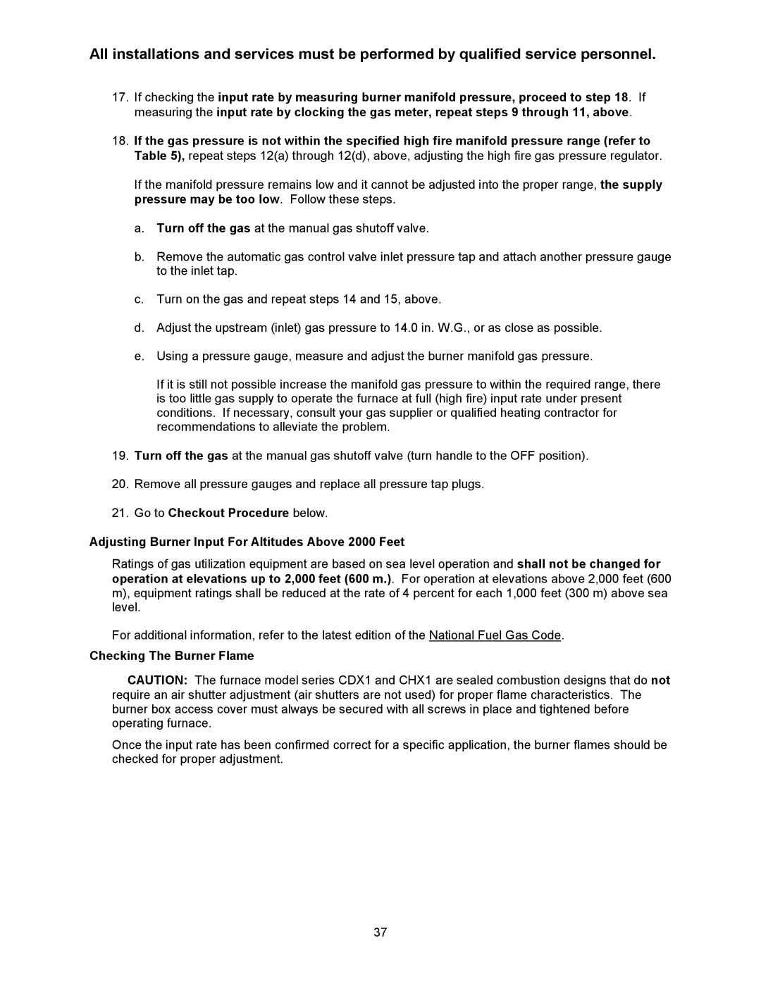 Thermo Products CHX1-125N, CDX1-75N, CHX1-75N, CHX1-100N, CDX1-125N, CDX1-100N operation manual Checking The Burner Flame 