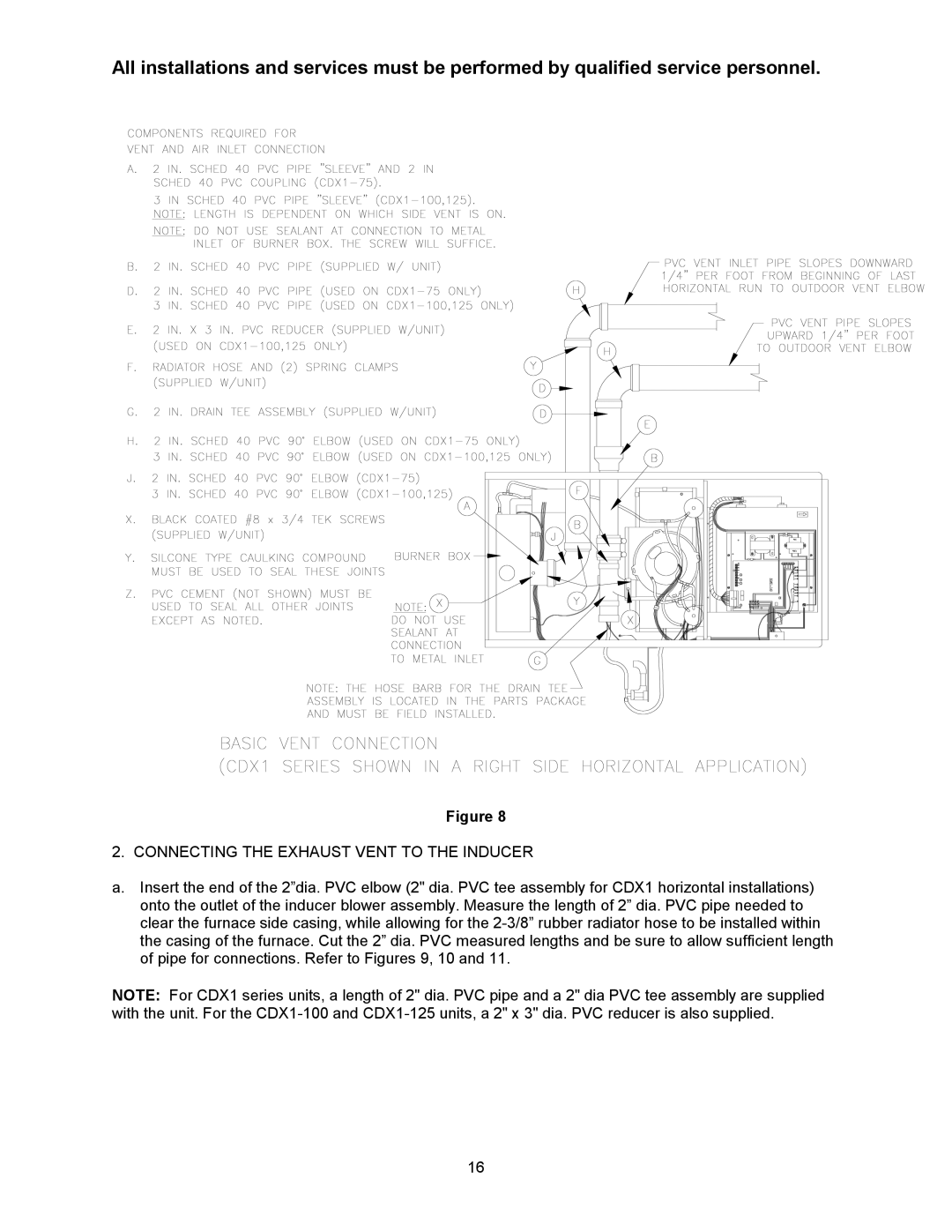 Thermo Products CDX1-125N, CDX1-75N, CHX1-125N, CHX1-75N, CHX1-100N, CDX1-100N Connecting the Exhaust Vent to the Inducer 