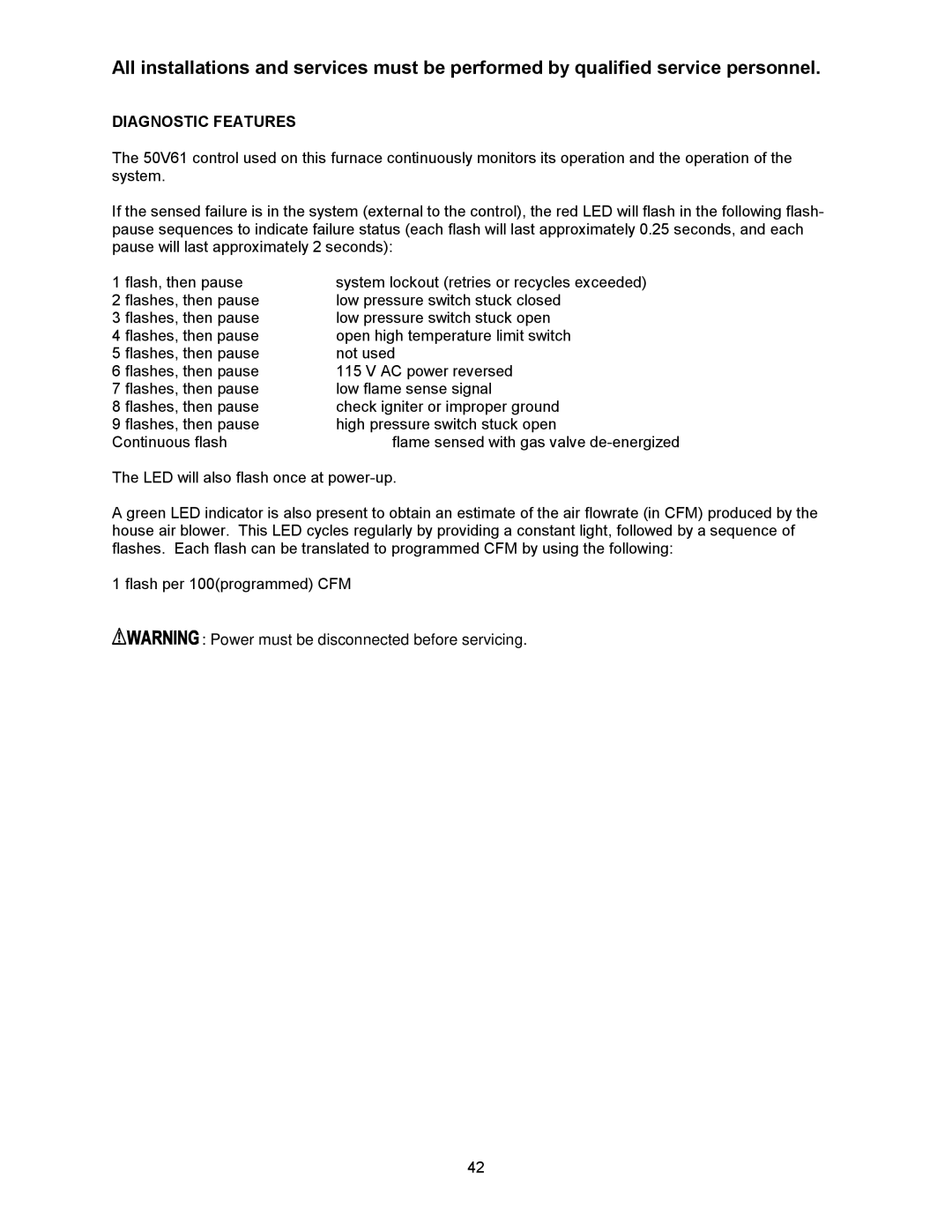 Thermo Products CDX1-75N, CHX1-125N, CHX1-75N, CHX1-100N, CDX1-125N, CDX1-100N operation manual Diagnostic Features 