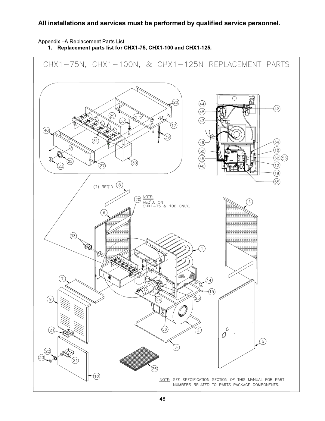 Thermo Products CDX1-75N, CHX1-125N, CHX1-75N, CHX1-100N, CDX1-125N Replacement parts list for CHX1-75, CHX1-100 and CHX1-125 