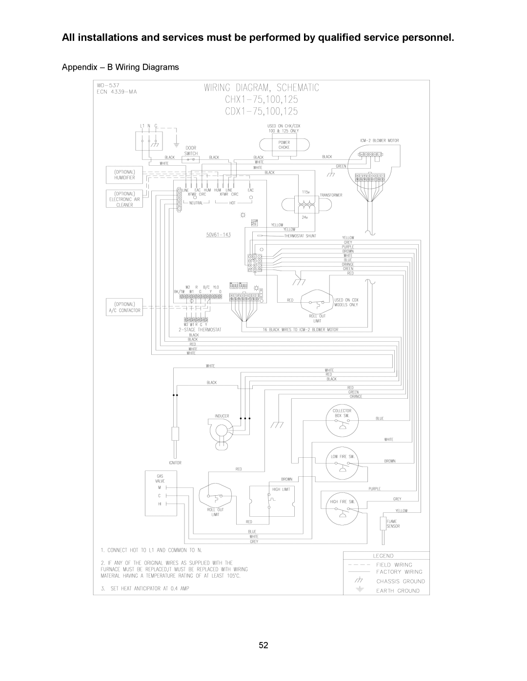 Thermo Products CDX1-125N, CDX1-75N, CHX1-125N, CHX1-75N, CHX1-100N, CDX1-100N operation manual Appendix B Wiring Diagrams 