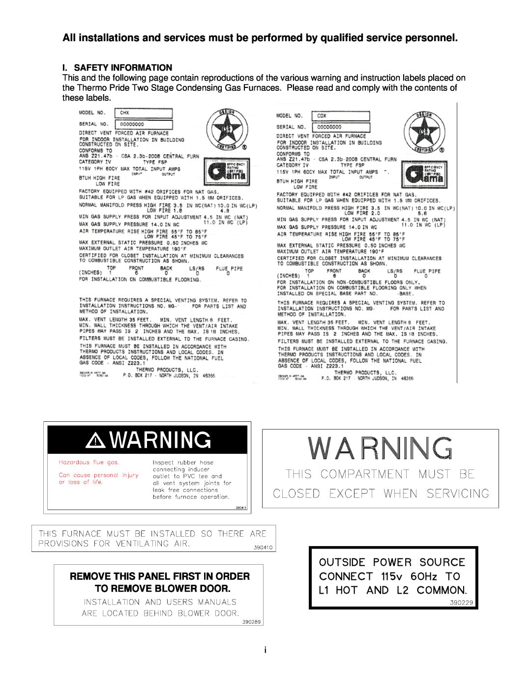 Thermo Products 125n, chx-3 75n, 100n operation manual I. Safety Information 