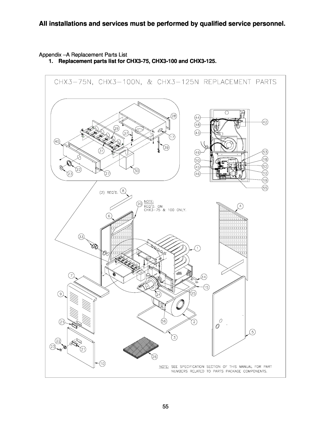 Thermo Products 100n, chx-3 75n, 125n operation manual Appendix –AReplacement Parts List 