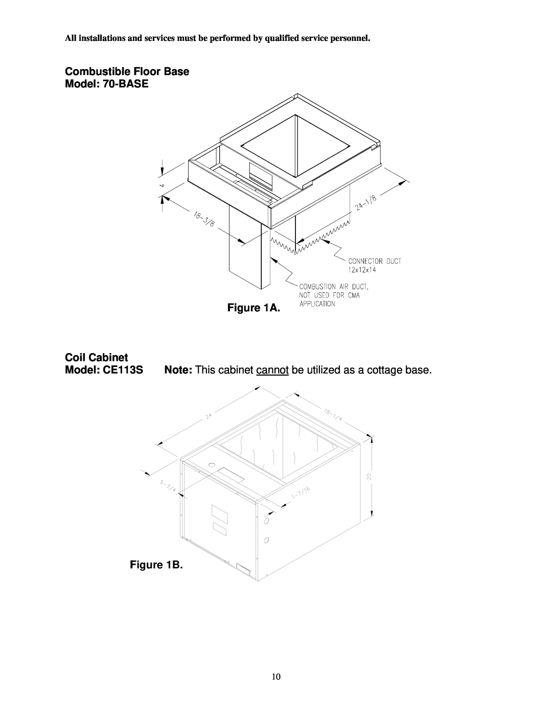 Thermo Products CMA2-75N, CMA1-50N service manual Combustible Floor Base Model: 70-BASE A, Coil Cabinet 