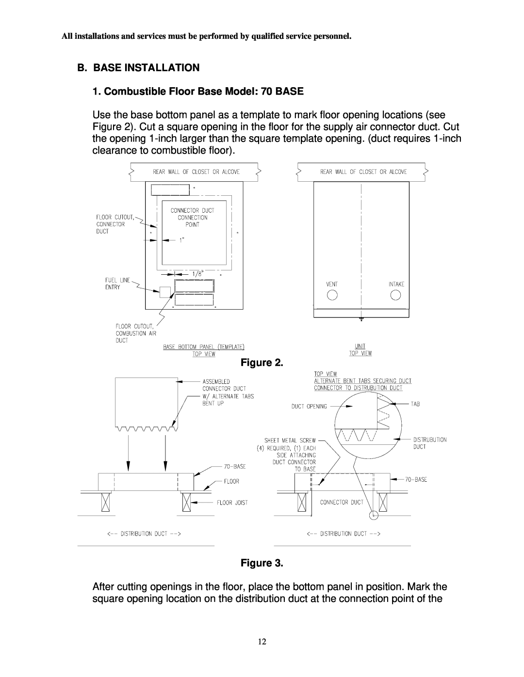 Thermo Products CMA2-75N, CMA1-50N service manual B. Base Installation, Combustible Floor Base Model: 70 BASE, Figure Figure 
