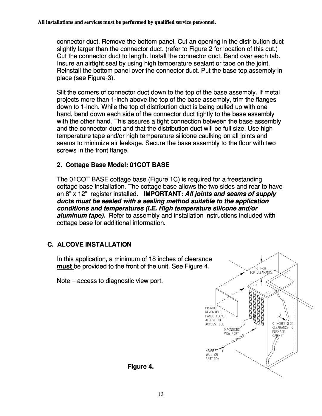 Thermo Products CMA1-50N, CMA2-75N service manual Cottage Base Model: 01COT BASE, C. Alcove Installation, Figure 