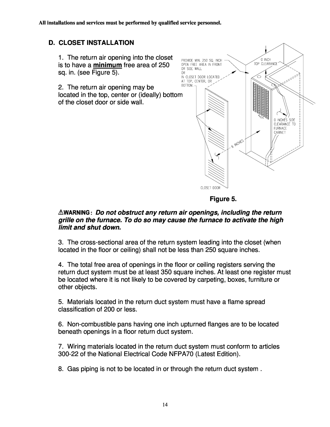 Thermo Products CMA2-75N, CMA1-50N service manual D. Closet Installation, Figure 