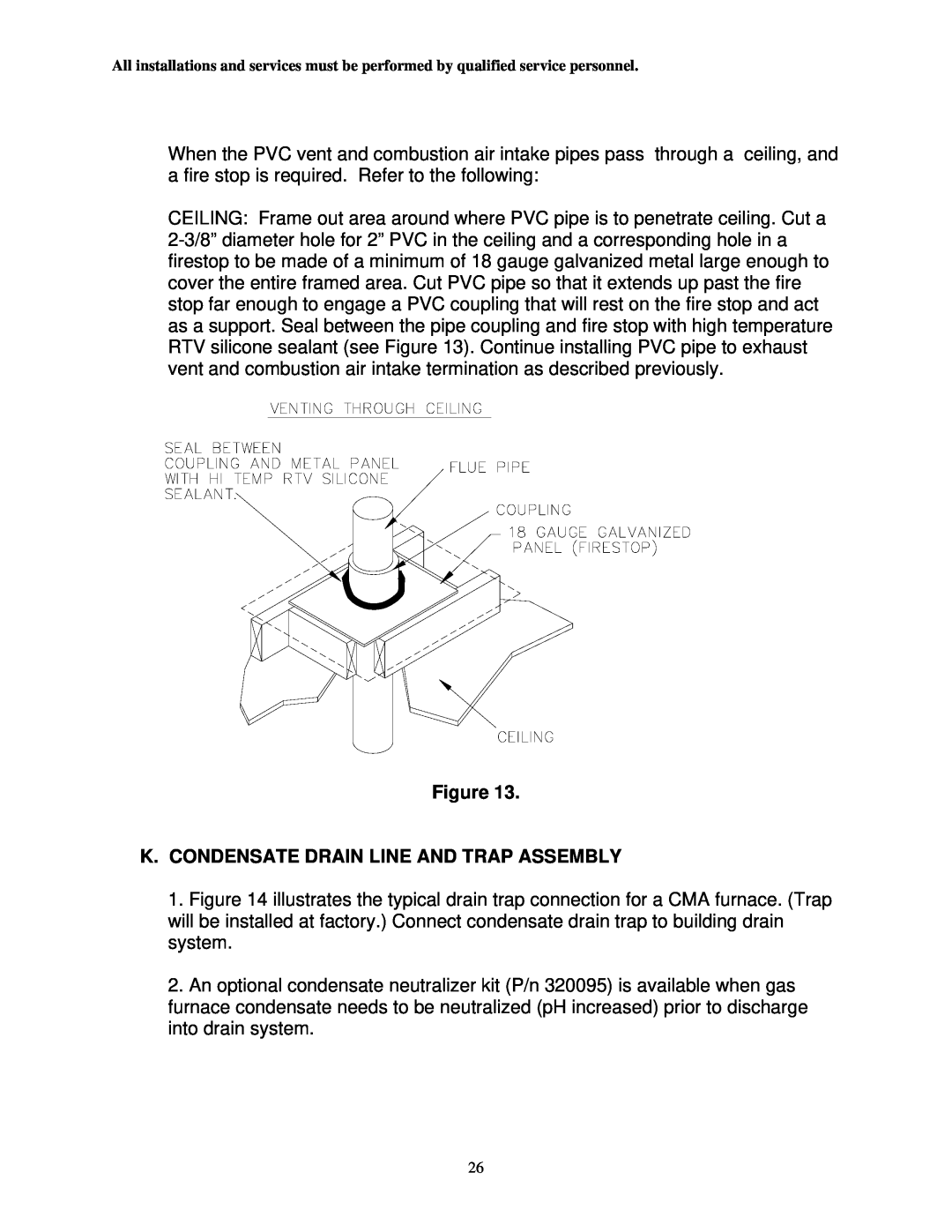 Thermo Products CMA2-75N, CMA1-50N service manual Figure K.CONDENSATE DRAIN LINE AND TRAP ASSEMBLY 