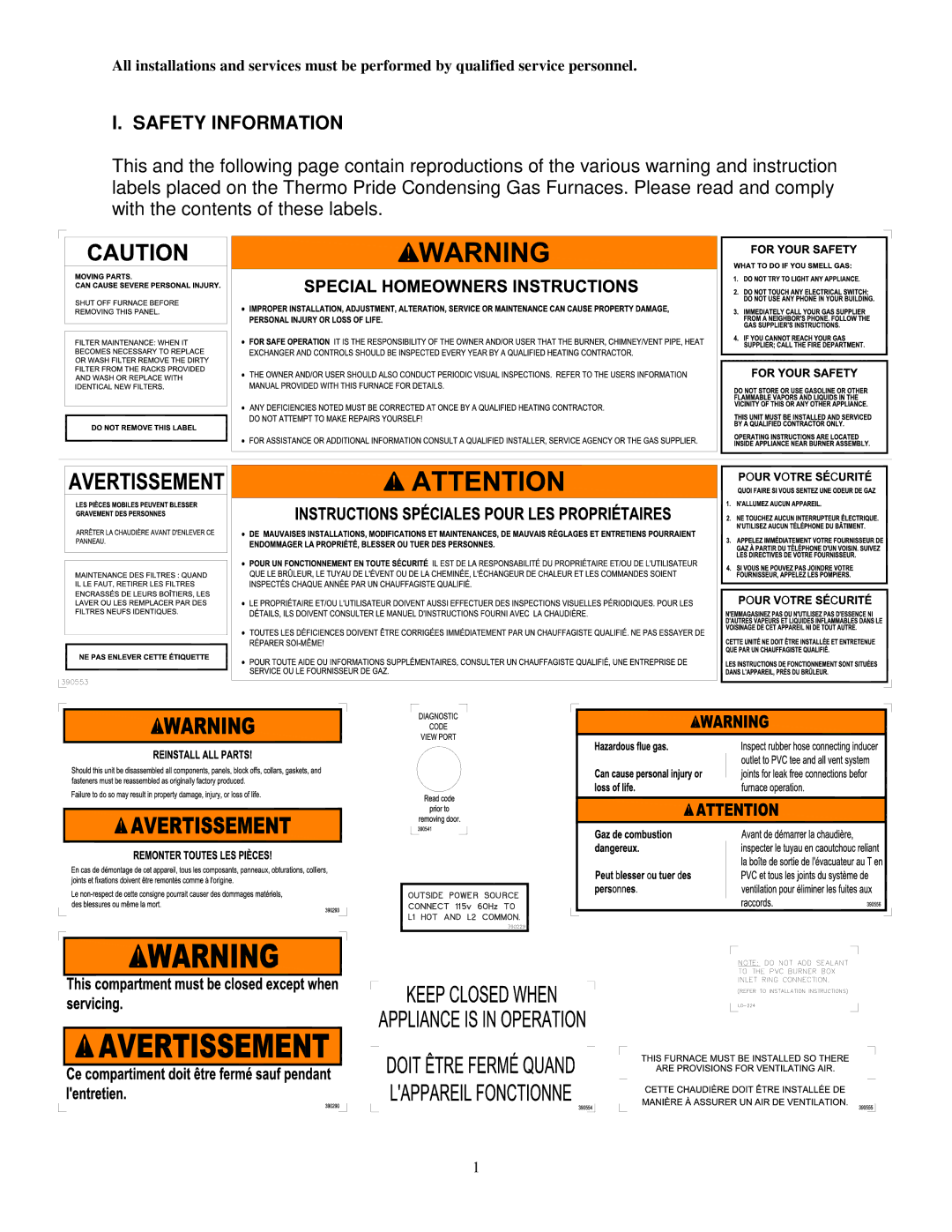 Thermo Products CMA3-50D36N, CMC1-50DV3N, CMC1-50D36N, CMC1-75D36N, CMA3-75D36N, CMC1-75DV3N service manual Safety Information 