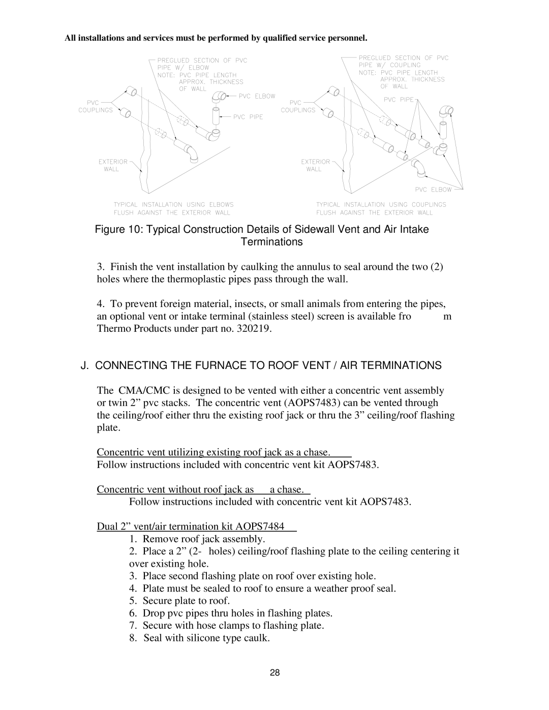 Thermo Products CMC1-50DV3N, CMC1-50D36N, CMC1-75D36N, CMA3-50D36N Connecting the Furnace to Roof Vent / AIR Terminations 