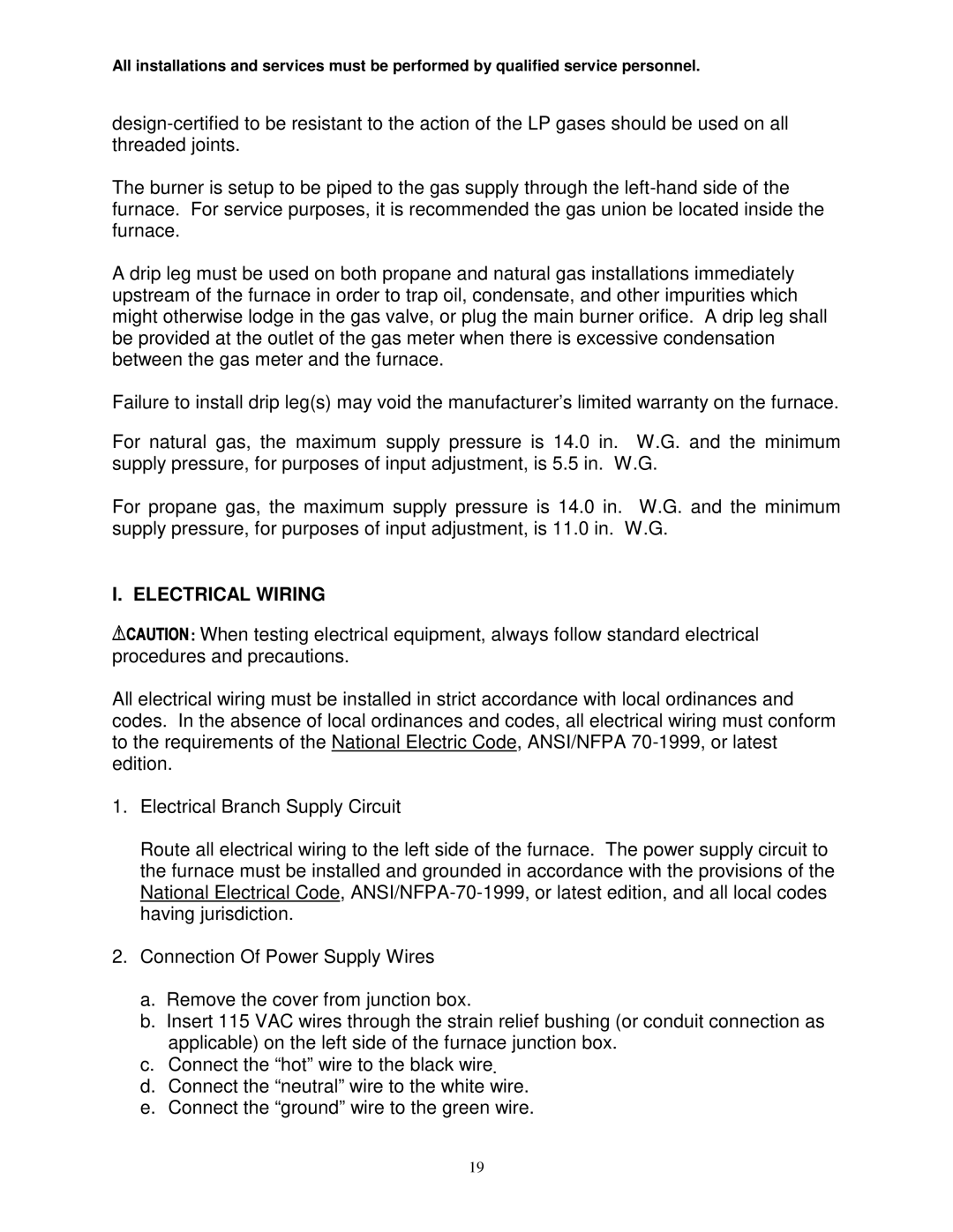 Thermo Products GDM1-80N, GMD1-60N service manual Electrical Wiring 