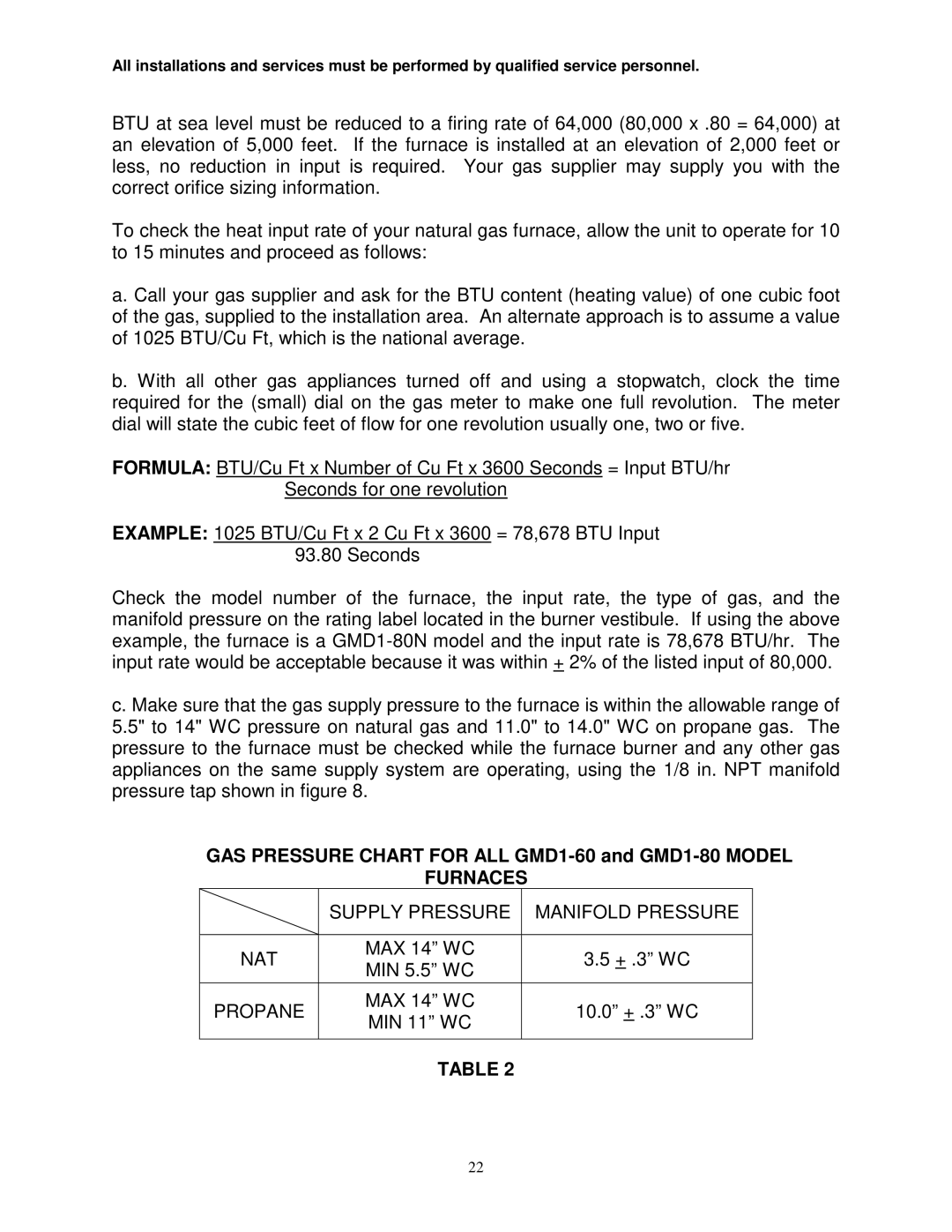 Thermo Products GMD1-60N, GDM1-80N service manual Supply Pressure Manifold Pressure NAT 