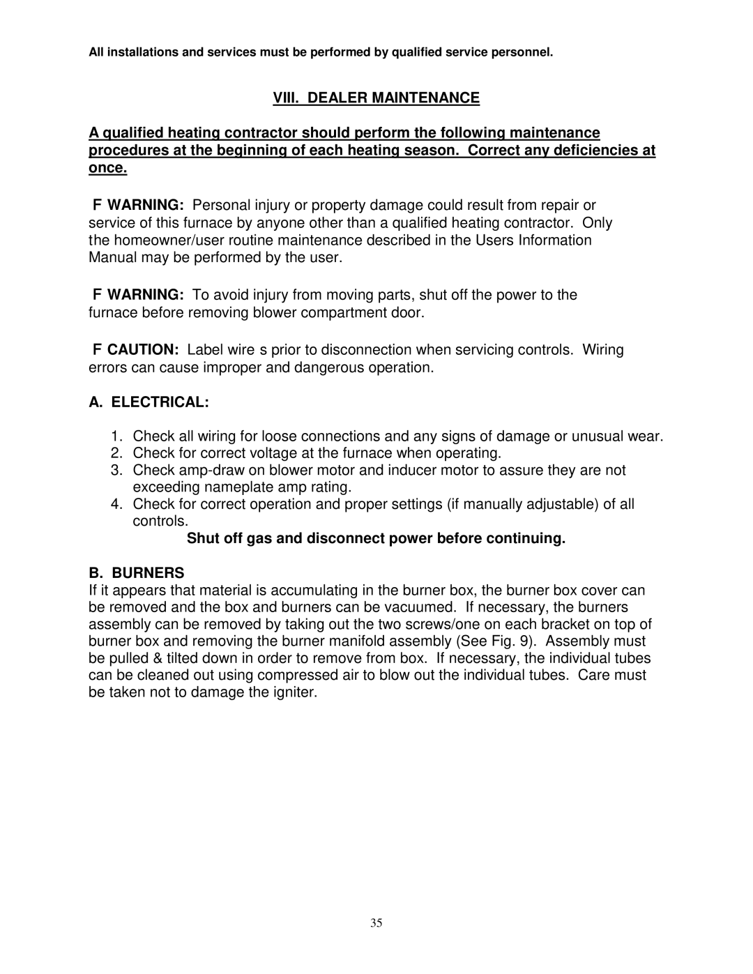 Thermo Products GDM1-80N, GMD1-60N service manual VIII. Dealer Maintenance, Electrical, Burners 