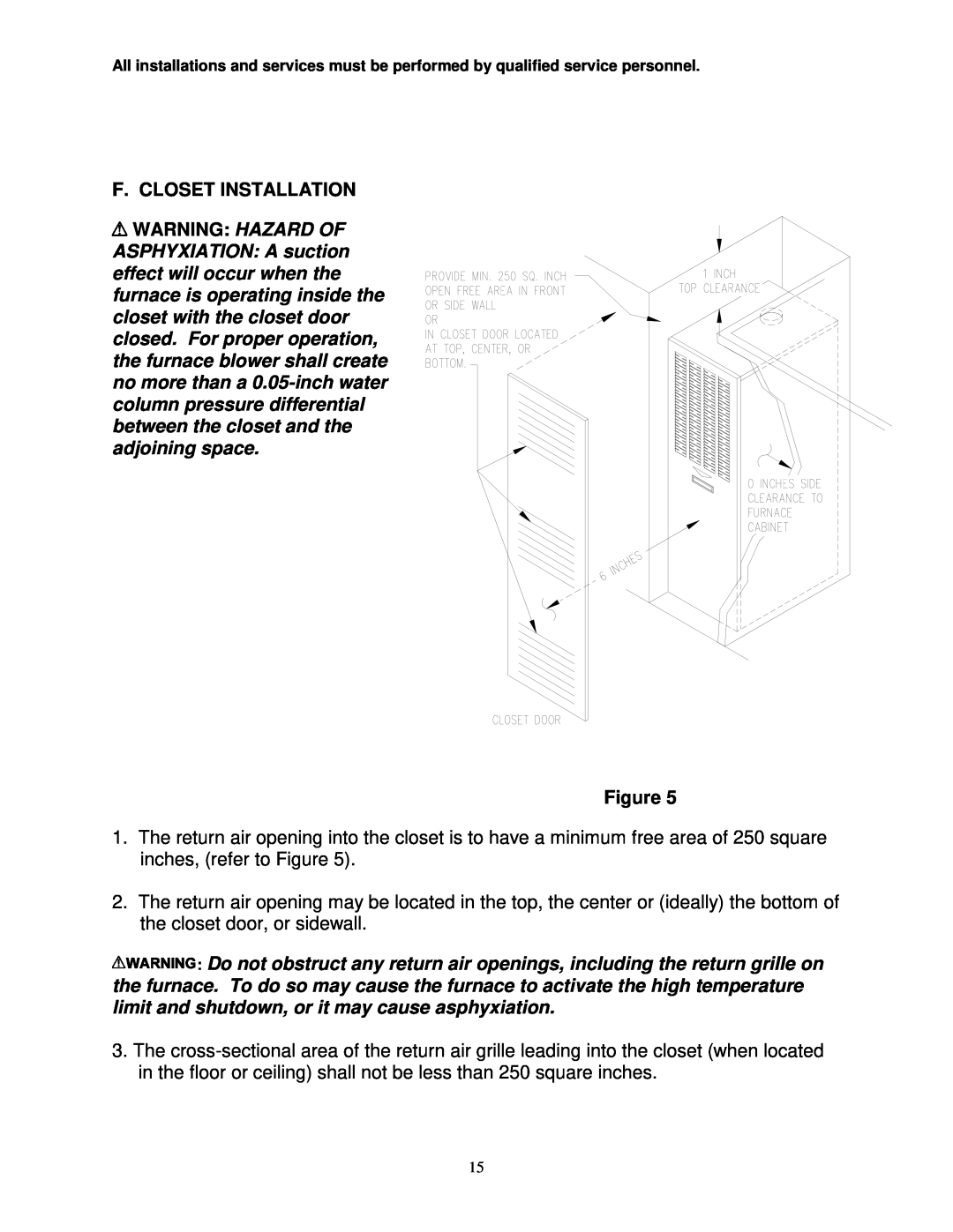 Thermo Products GDM1-80N, GMD1-60N service manual F. Closet Installation Warning Hazard Of 