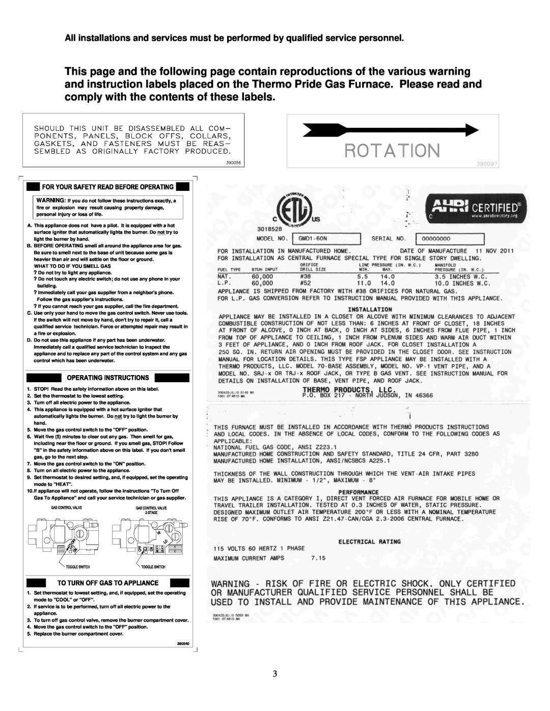 Thermo Products GDM1-80N, GMD1-60N service manual What To Do If You Smell Gas 