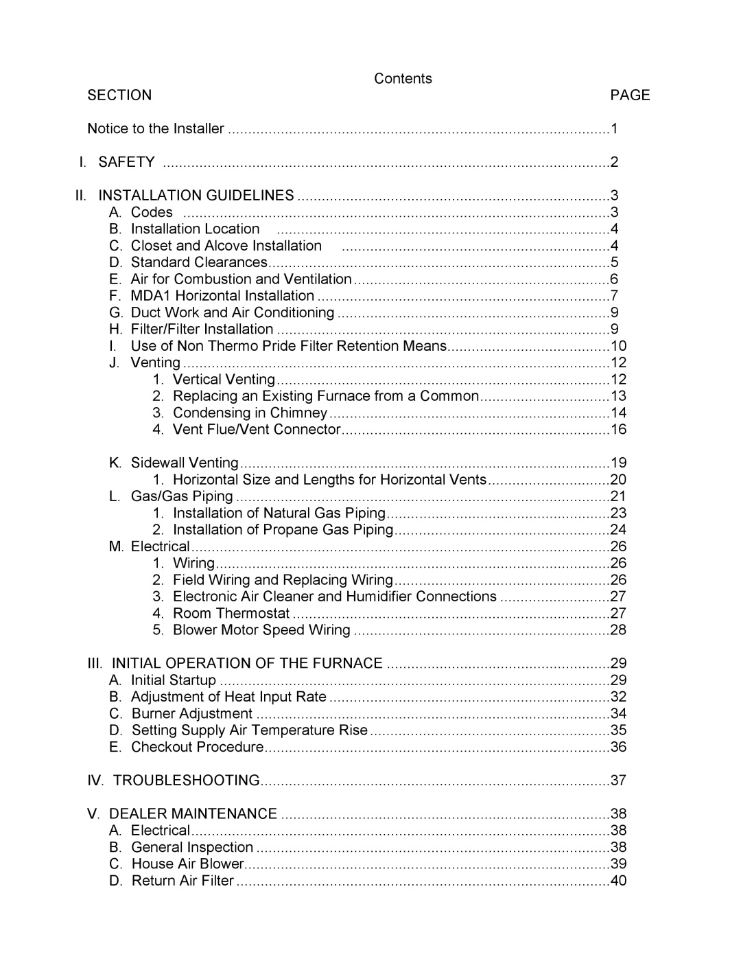 Thermo Products MHA1-100N, MDA1-50N, MHA1-75N, MHA1-50N, MHA1-125N, MDA1-75N Section Safety II. Installation Guidelines 