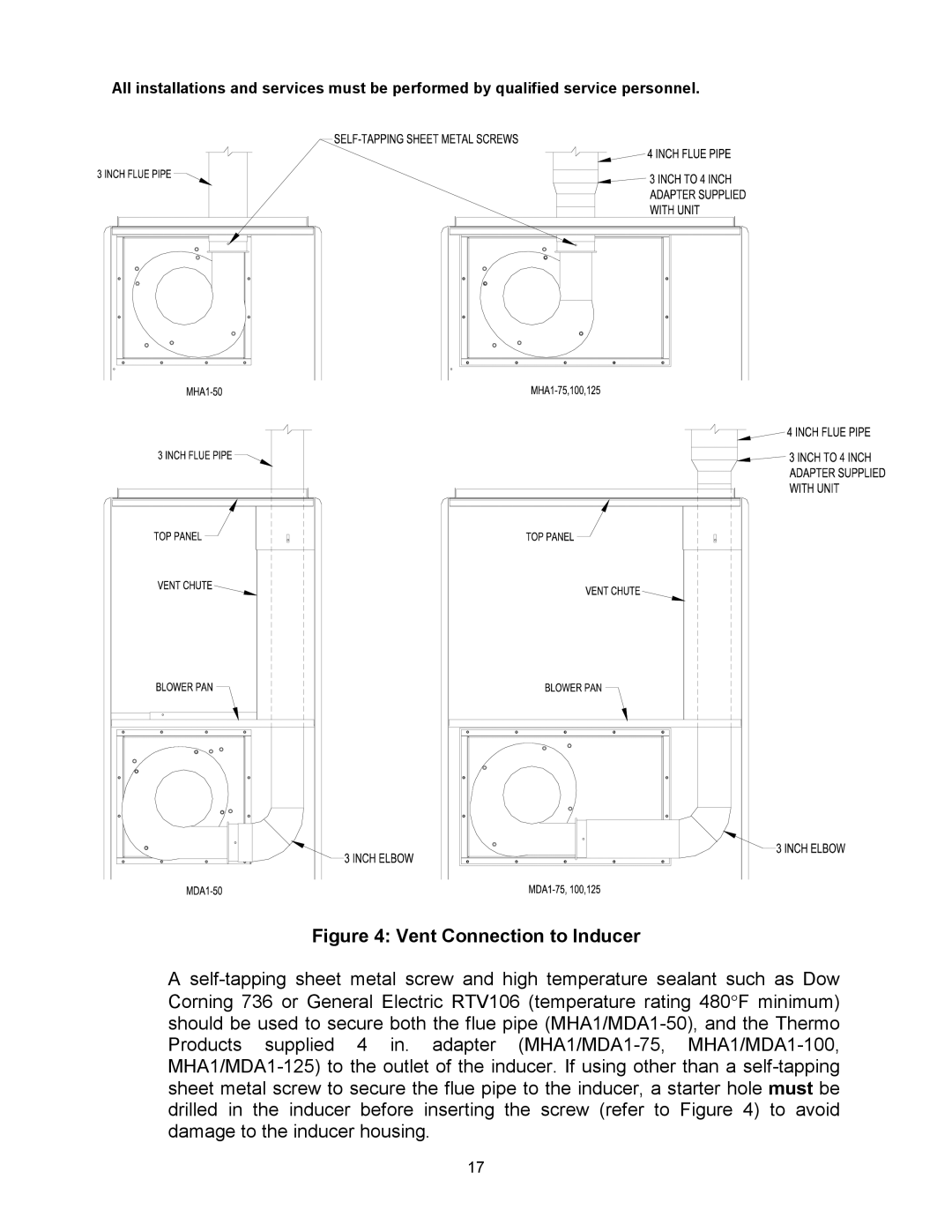 Thermo Products MHA1-125N, MDA1-50N, MHA1-75N, MHA1-100N, MHA1-50N, MDA1-75N, MDA1-125N, MDA1-100N Vent Connection to Inducer 