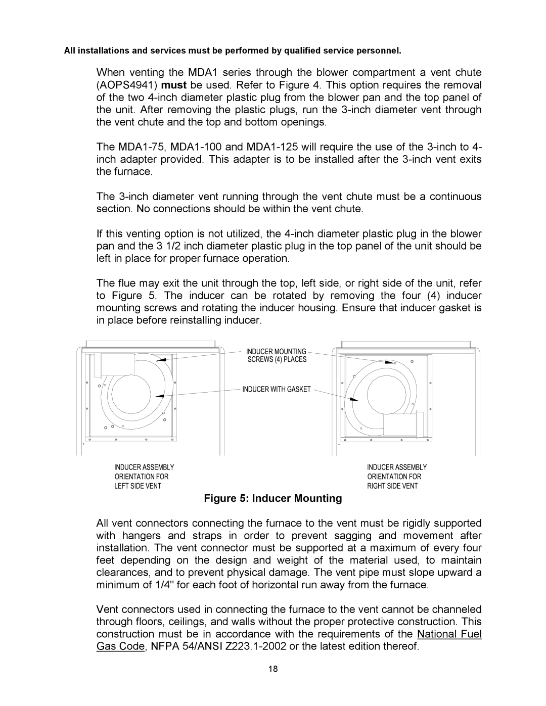 Thermo Products MDA1-75N, MDA1-50N, MHA1-75N, MHA1-100N, MHA1-50N, MHA1-125N, MDA1-125N, MDA1-100N service manual Inducer Mounting 