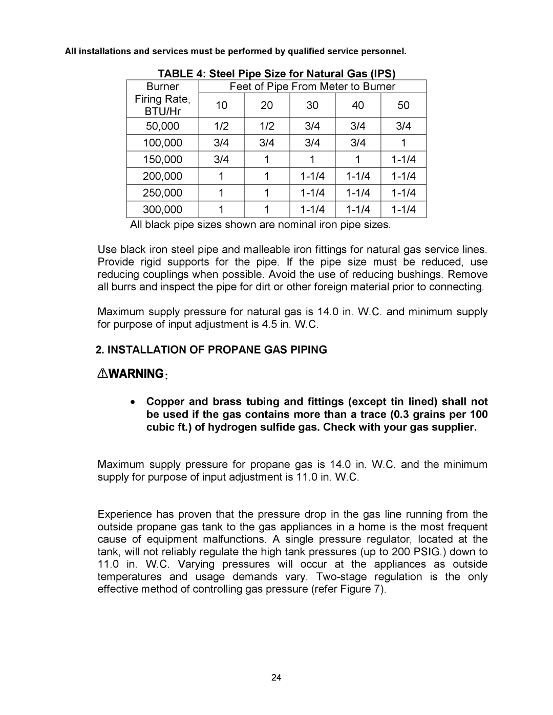 Thermo Products MHA1-50N, MDA1-50N, MHA1-75N Steel Pipe Size for Natural Gas IPS, Installation of Propane GAS Piping 