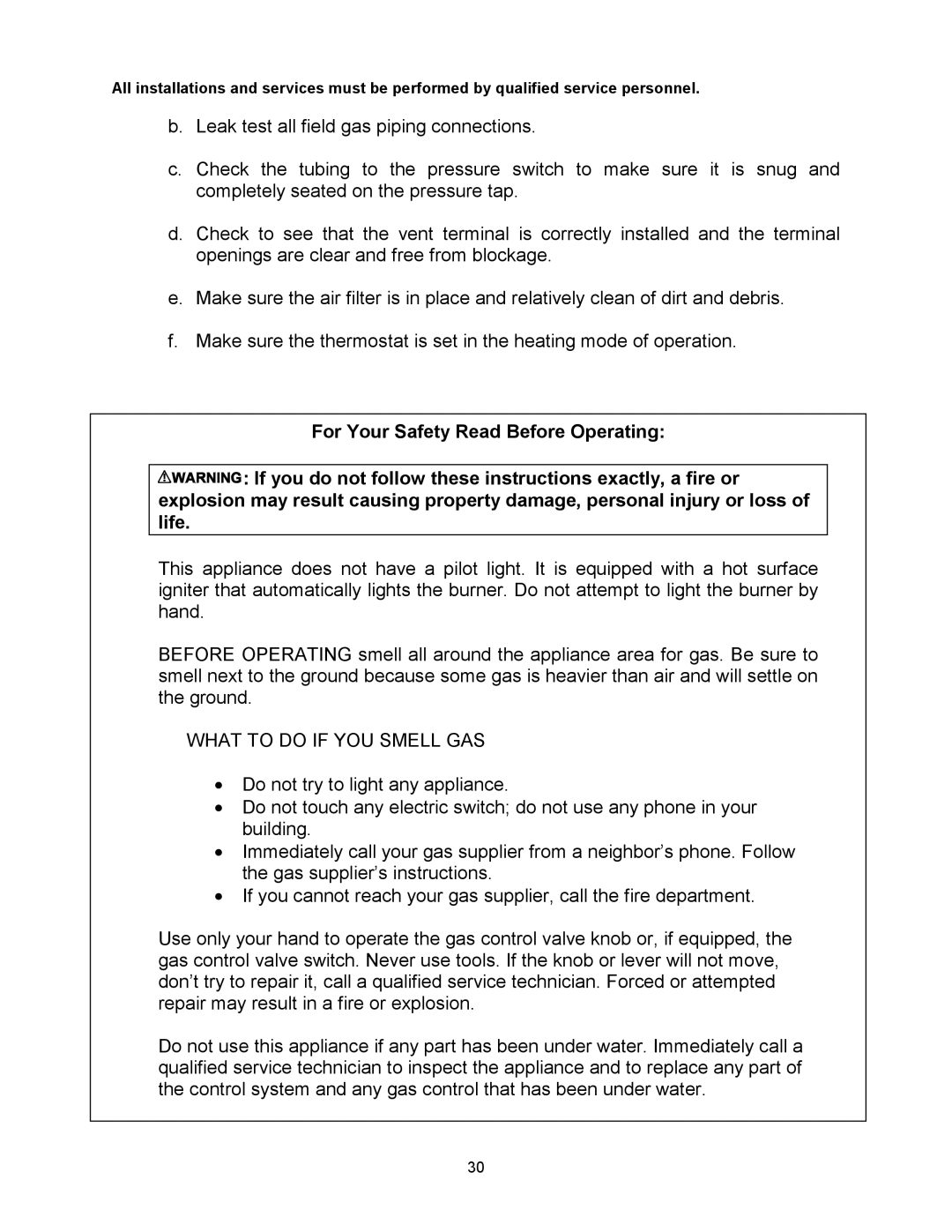 Thermo Products MHA1-75N, MDA1-50N, MHA1-100N, MHA1-50N, MHA1-125N, MDA1-75N, MDA1-125N, MDA1-100N What to do if YOU Smell GAS 