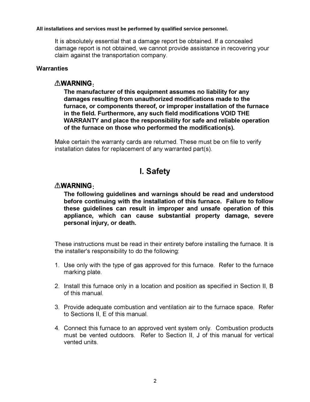 Thermo Products MDA1-75N, MDA1-50N, MHA1-75N, MHA1-100N, MHA1-50N, MHA1-125N, MDA1-125N, MDA1-100N service manual Safety 