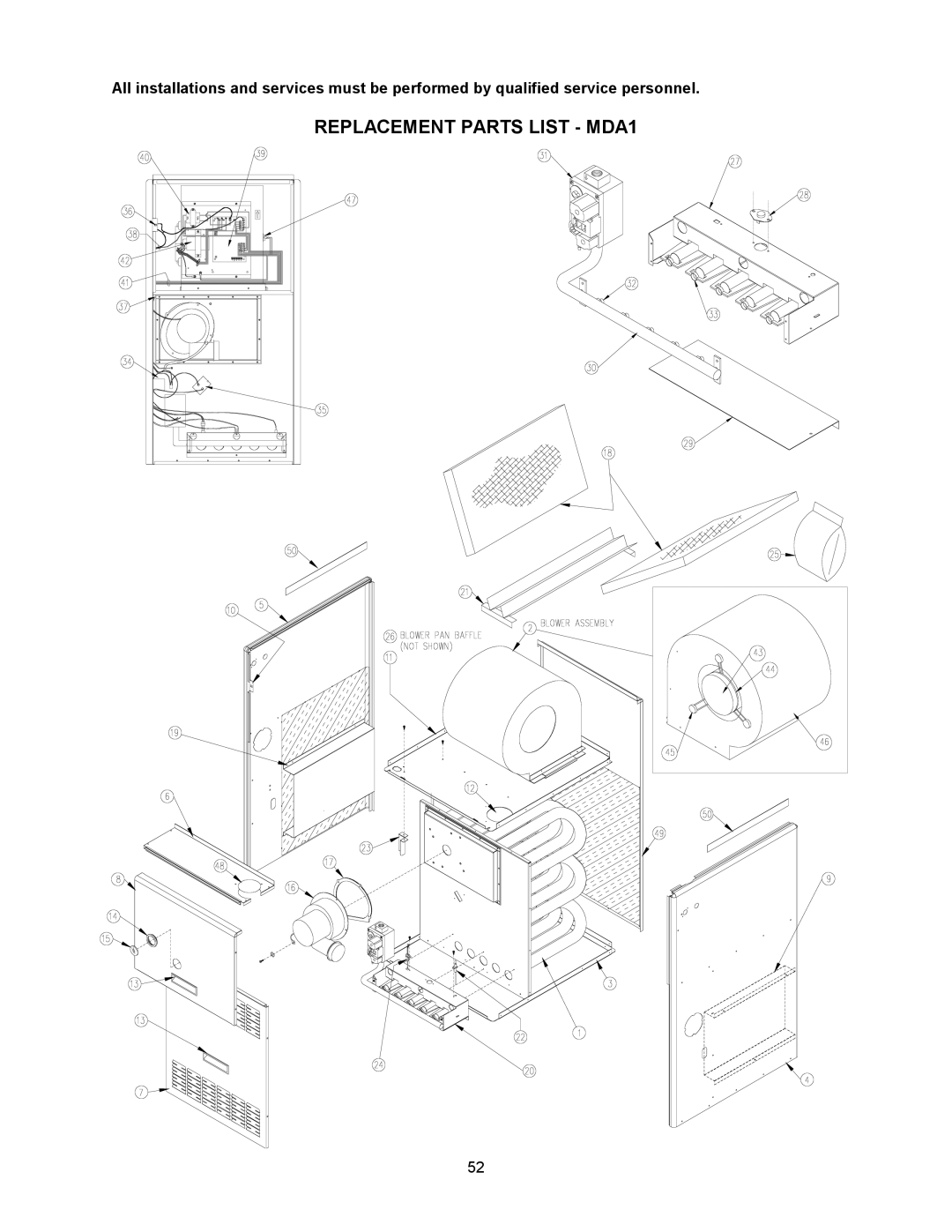 Thermo Products MDA1-100N, MDA1-50N, MHA1-75N, MHA1-100N, MHA1-50N, MHA1-125N, MDA1-75N, MDA1-125N Replacement Parts List MDA1 