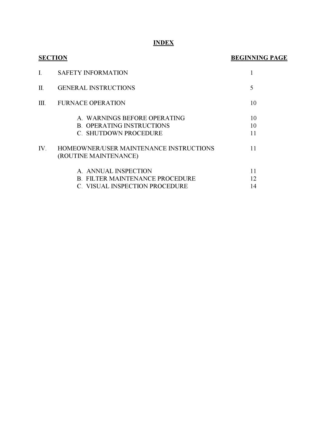 Thermo Products MHA1-100, MHA1-125, MHA1-50, MHA1-75, MDA1-125, CHB1-75, MDA1-75, CHB1-50, CHX1-125 manual Index Section Beginning 