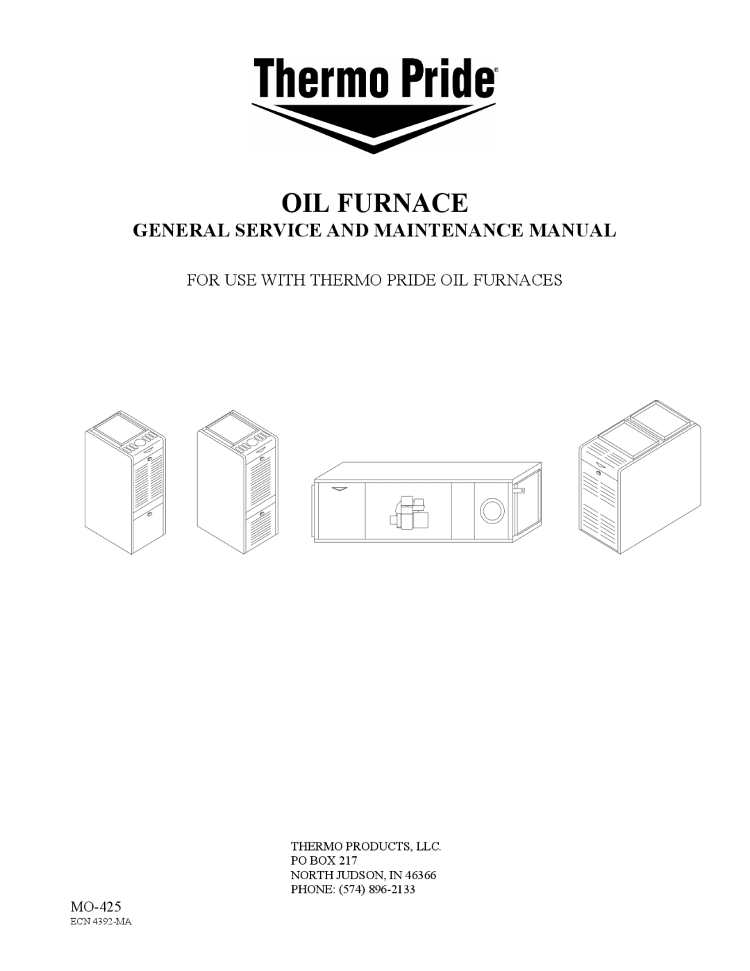 Thermo Products MO-425 manual OIL Furnace 