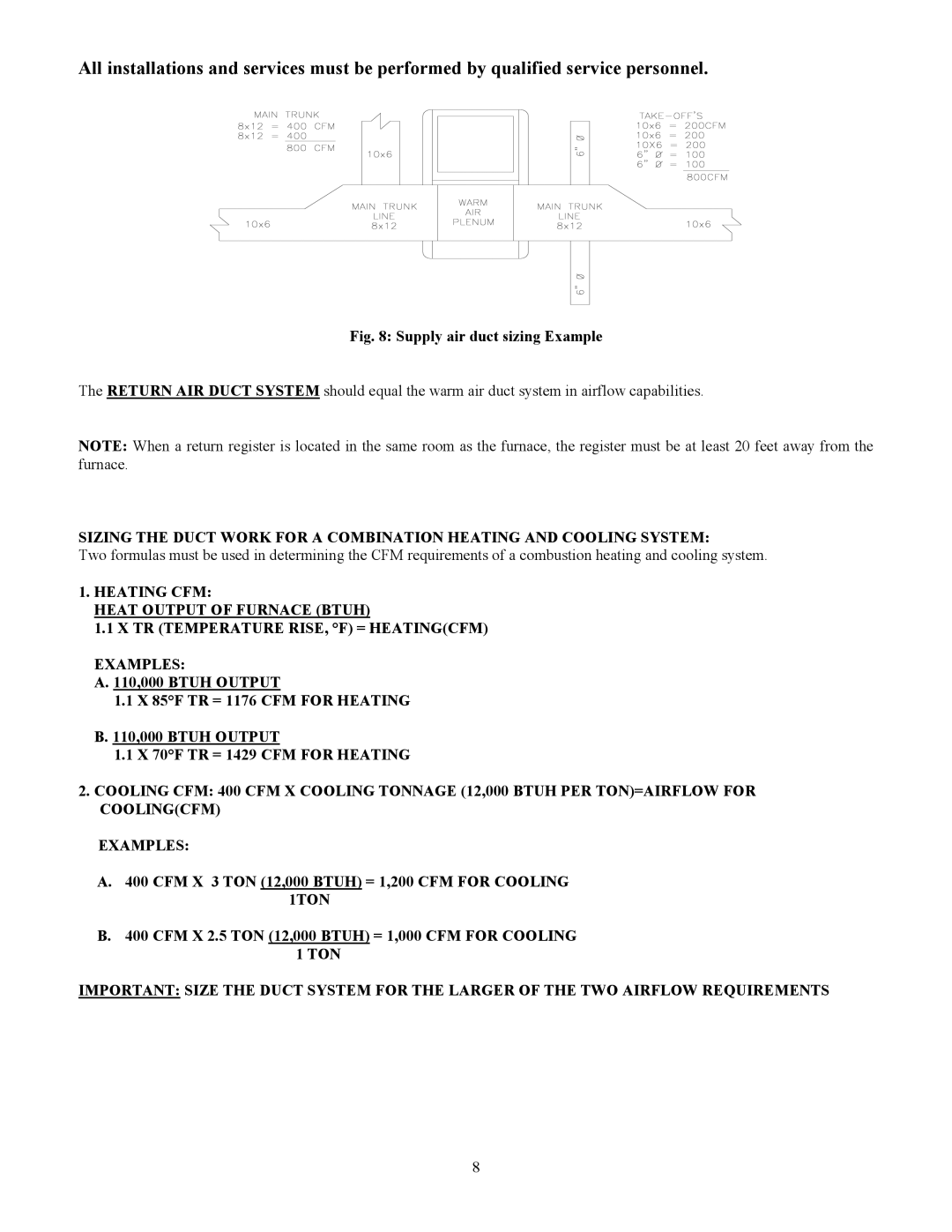 Thermo Products MO-425 manual Supply air duct sizing Example 