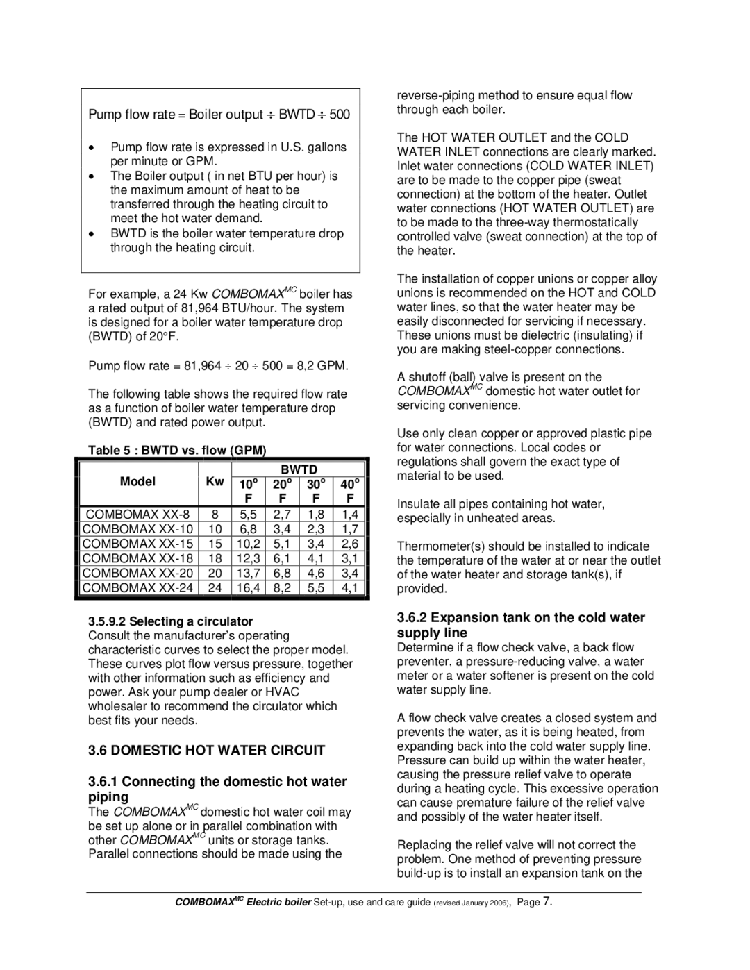 Thermo Products Models from 8 kW to 24 kW : 240 Volts ( single phase ) installation instructions Domestic HOT Water Circuit 