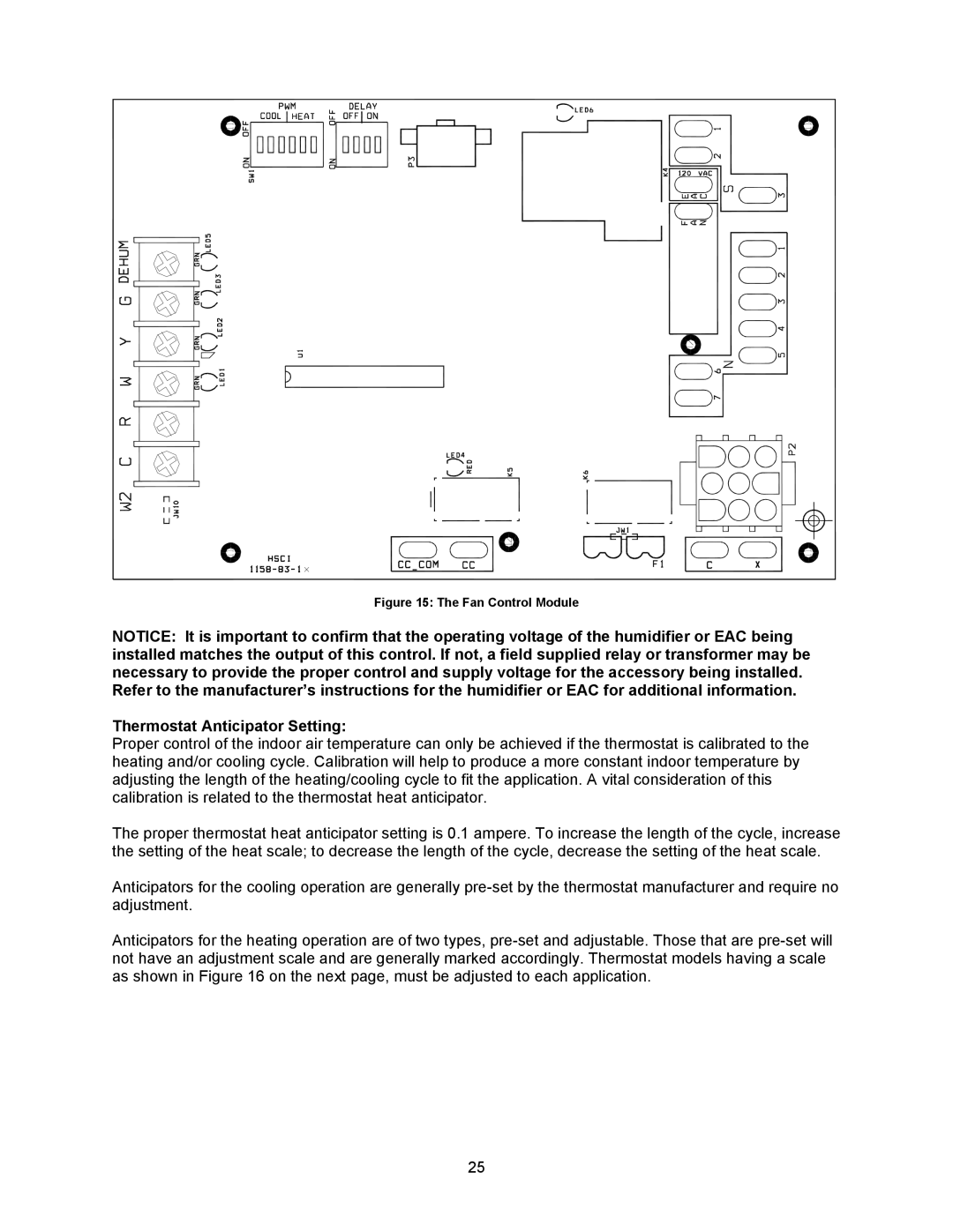 Thermo Products OD6FA072DV5B, OD6FA072DV5R, OD6RX072DV5R, OD6RA072DV5B Thermostat Anticipator Setting, Fan Control Module 