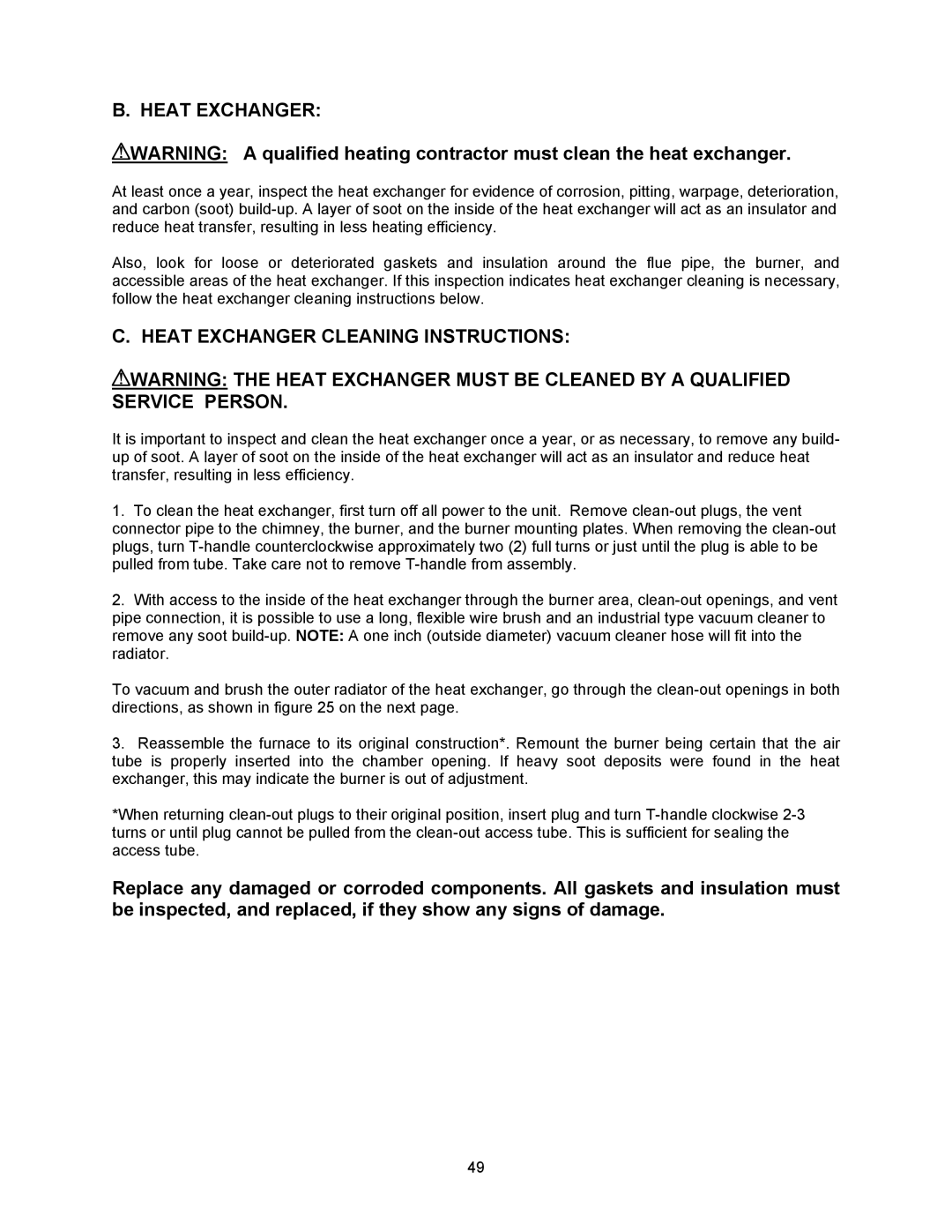 Thermo Products OD6RA072DV5B, OD6FA072DV5R, OD6RX072DV5R, OD6FX072DV5R, OD6RA072D48B Heat Exchanger Cleaning Instructions 