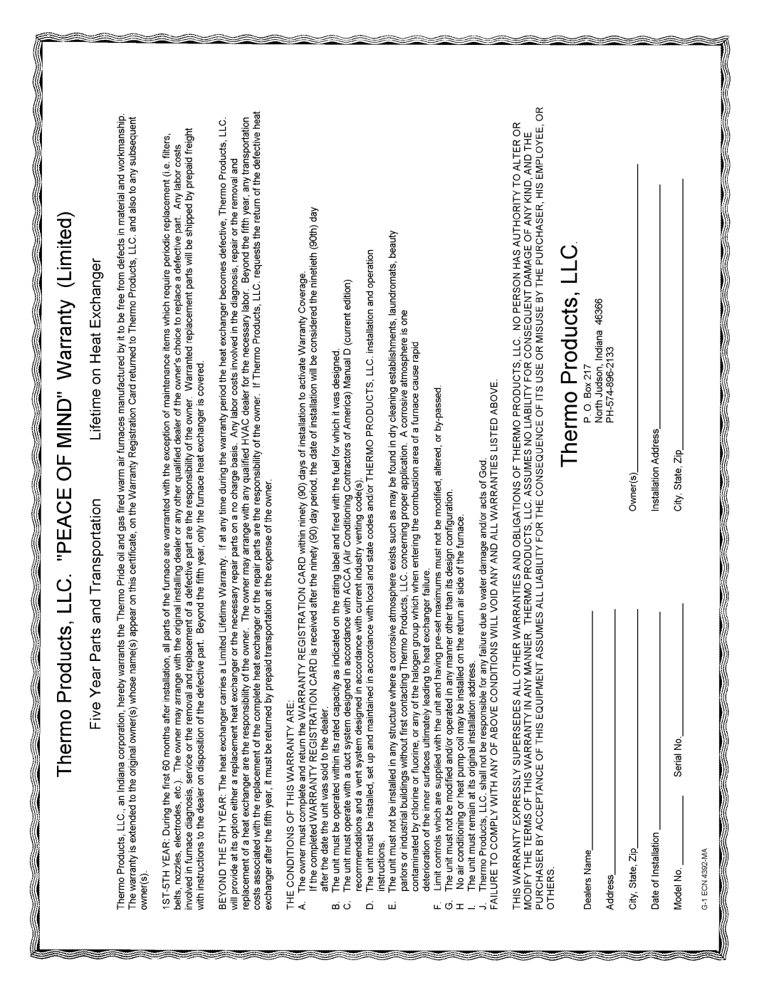 Thermo Products OH65FA072DV4B, OH65FA072DV4R, OH65FA072D48B, OH65FA072D48R operation manual 