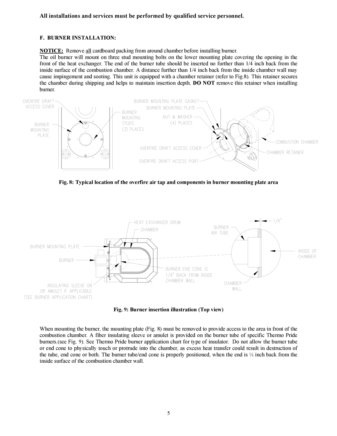 Thermo Products OH65FA072DV4R, OH65FA072DV4B, OH65FA072D48B Burner Installation, Burner insertion illustration Top view 