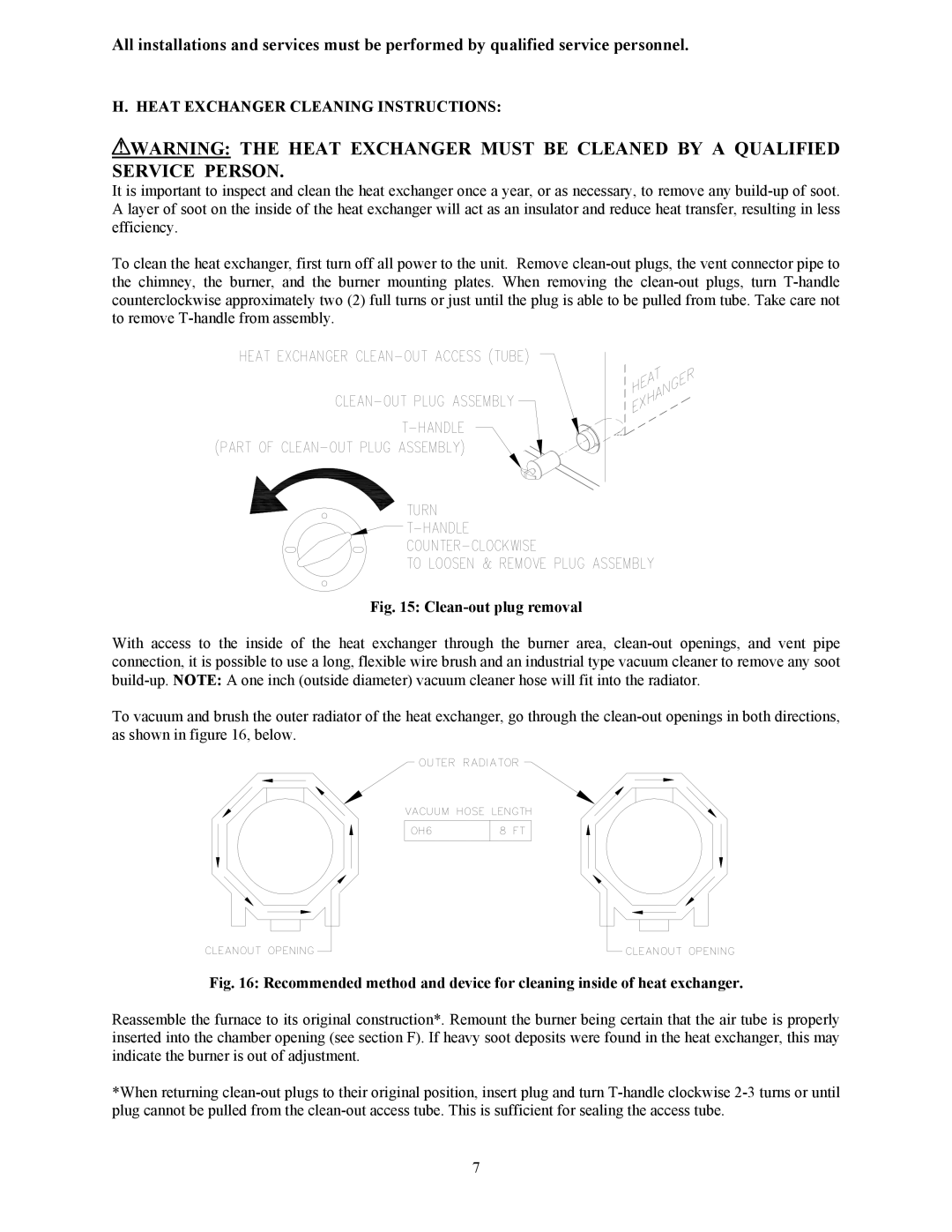 Thermo Products OH6FA072DV4B, OH6FA072D48B, OH6FA072DV4R Heat Exchanger Cleaning Instructions, Clean-out plug removal 