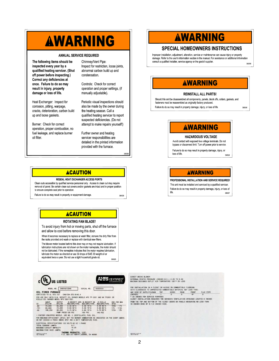 Thermo Products OH6FA072DV4R, OH8FA119DV5R, OH8FA119D60R, OH6FA072D48B, OH6FA072D48N, OH6FA072DV4N, OH6FX072DV4R, OH8FA119DV5B 