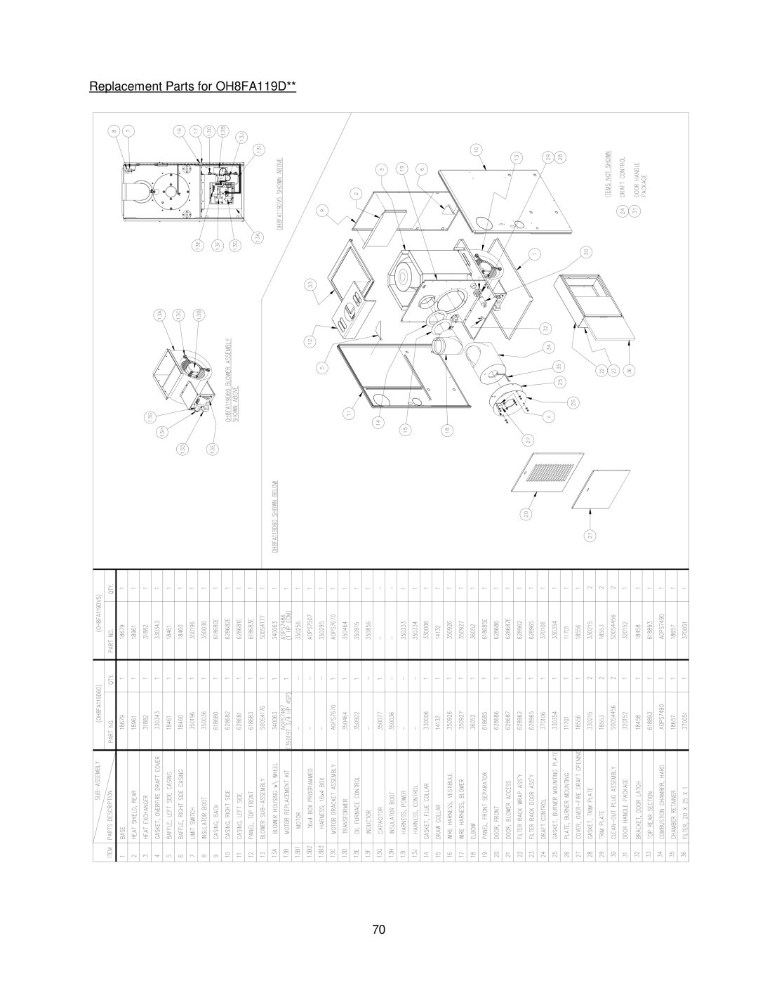 Thermo Products OH8FA119DV5B, OH8FA119DV5R, OH8FA119D60R, OH6FA072D48B, OH6FA072D48N Replacement Parts for OH8FA119D 