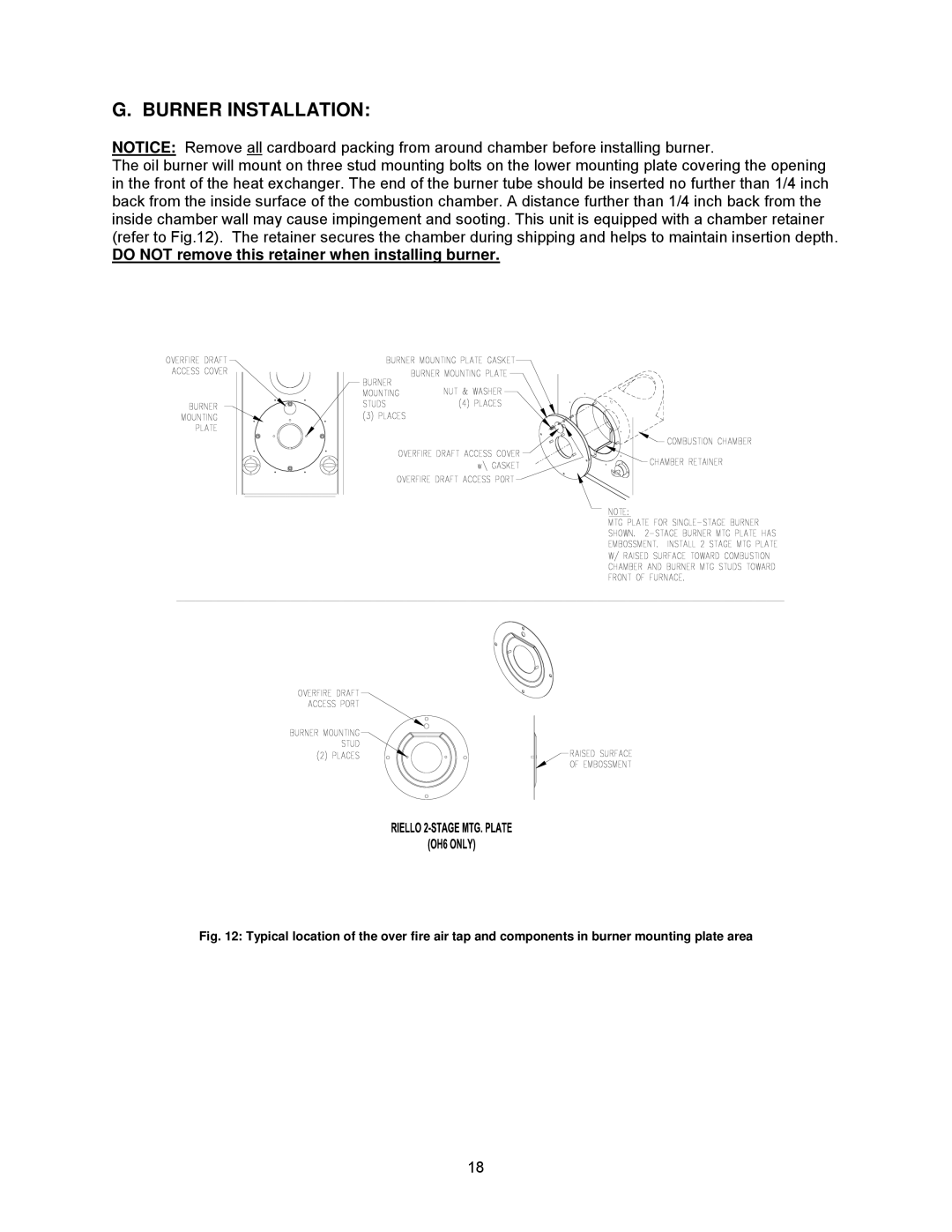 Thermo Products OH8FA119DV5R, OH8FA119D60R Burner Installation, Do not remove this retainer when installing burner 