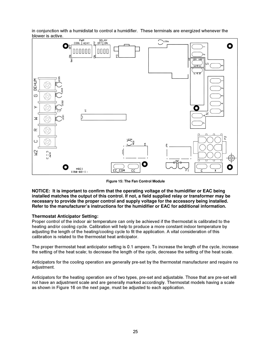 Thermo Products OH8FA119DV5R, OH8FA119D60R, OH6FA072D48N, OH6FA072DV4N Thermostat Anticipator Setting, Fan Control Module 